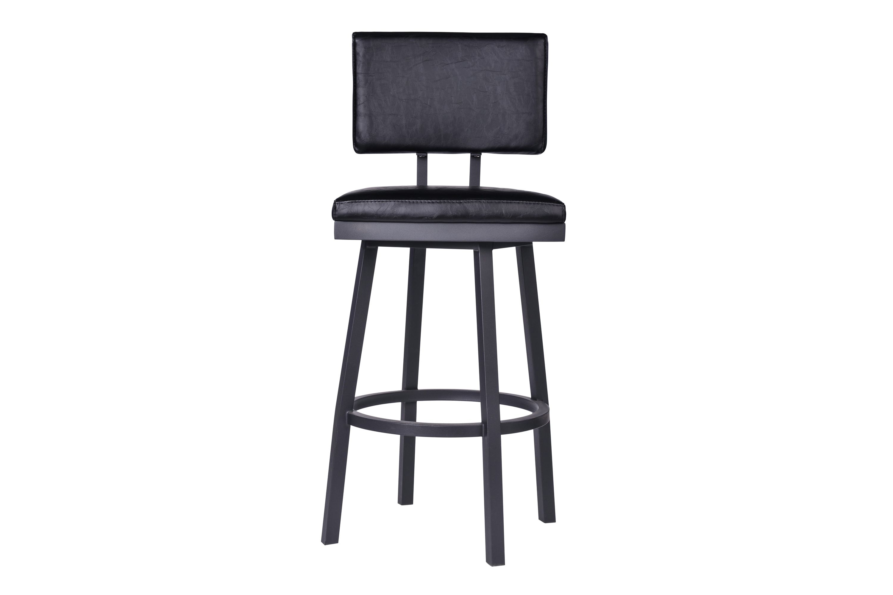 Balboa 26" Counter Height Swivel Vintage Black Faux Leather and Metal Bar Stool