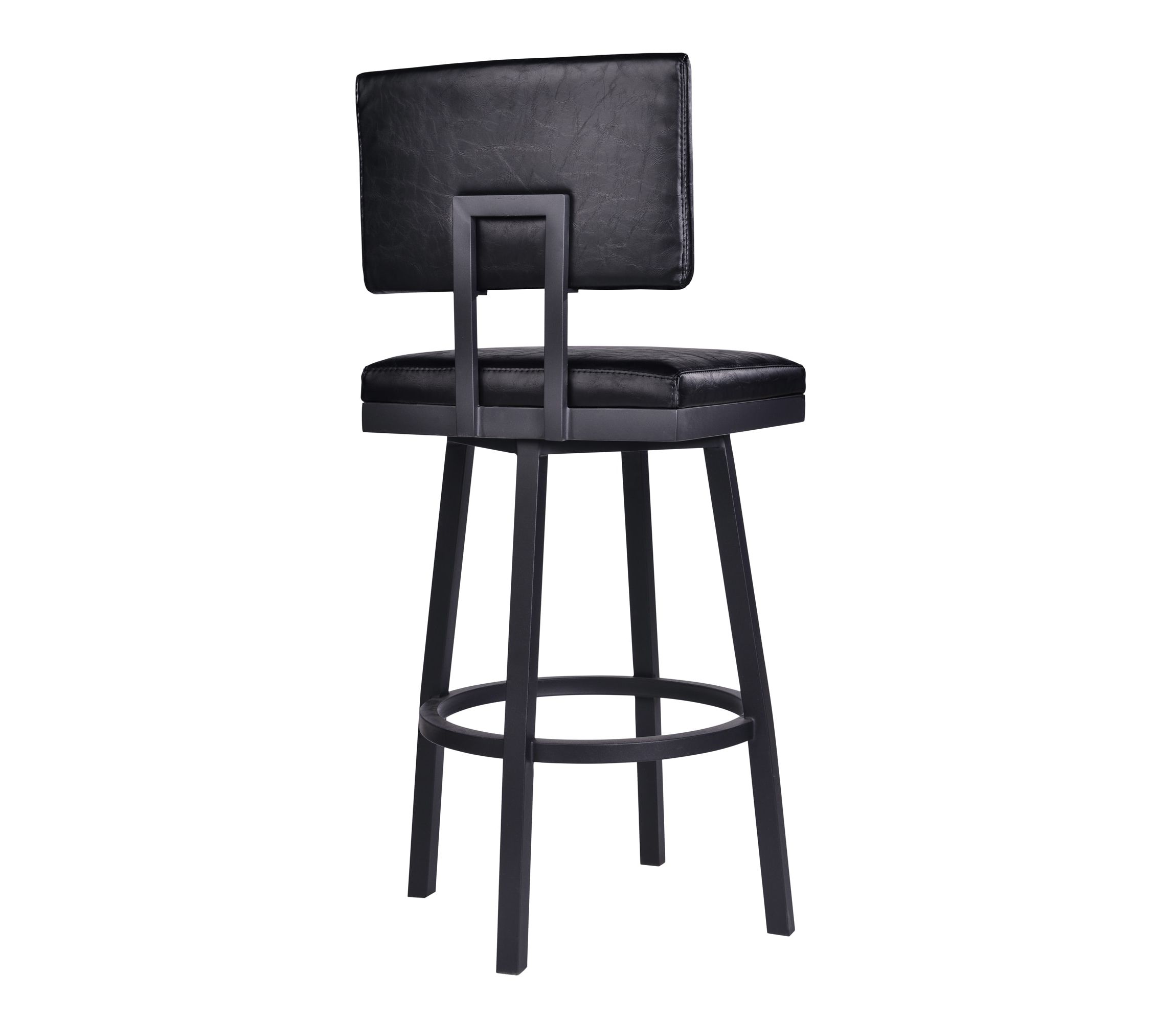 Balboa 26" Counter Height Swivel Vintage Black Faux Leather and Metal Bar Stool