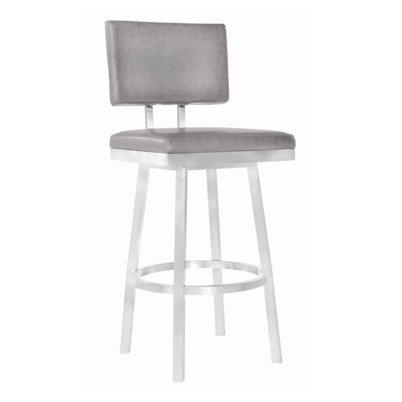 Balboa 26" Counter Height Swivel Vintage Gray and Brushed Stainless Steel Bar Stool