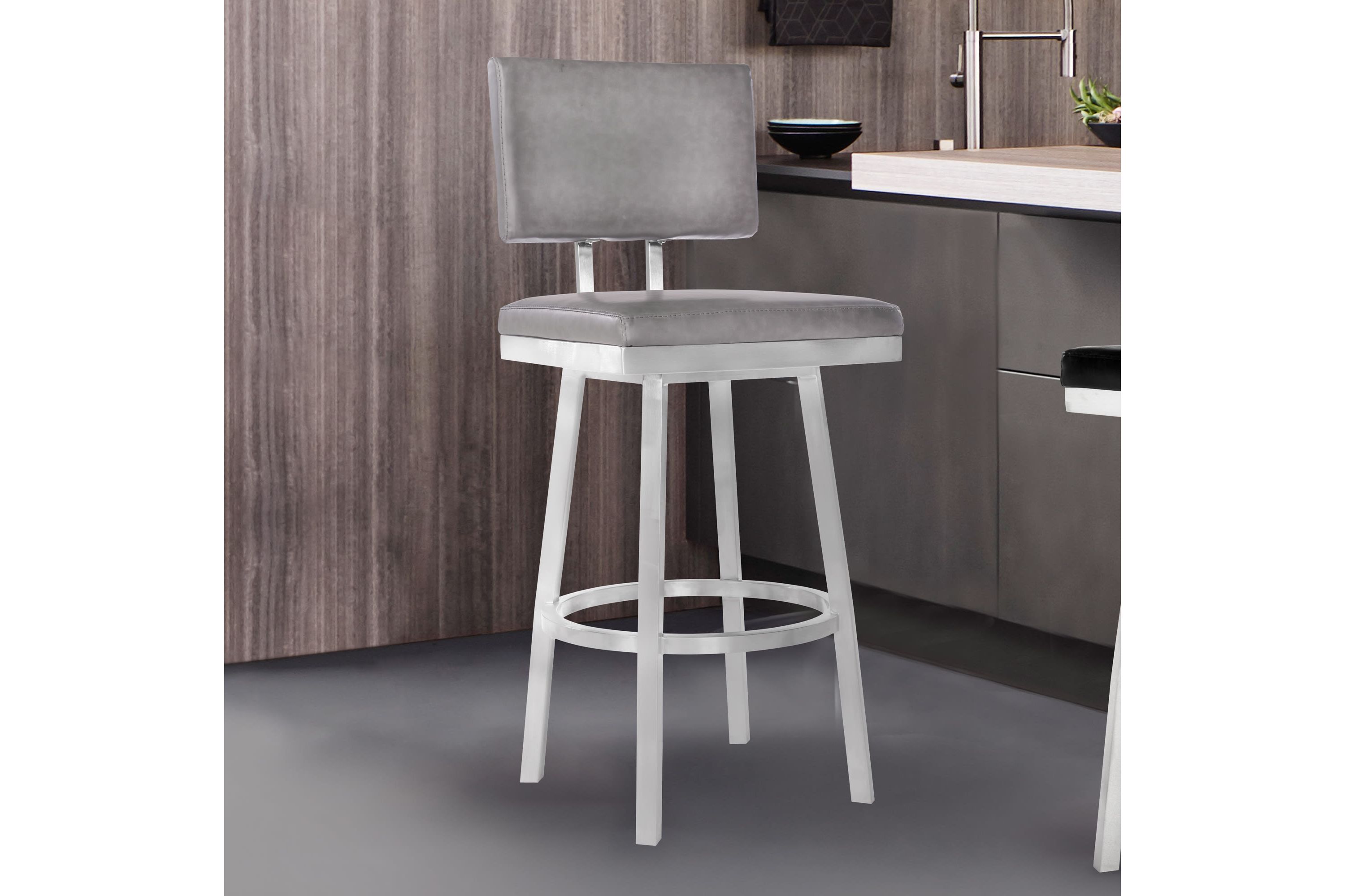 Balboa 26" Counter Height Swivel Vintage Gray and Brushed Stainless Steel Bar Stool