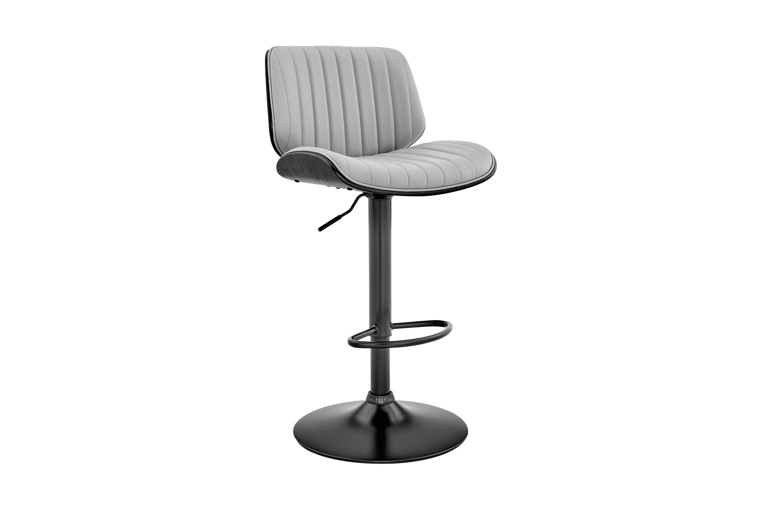 Brock Adjustable Gray Faux Leather and Walnut Wood Bar Stool with Black Base