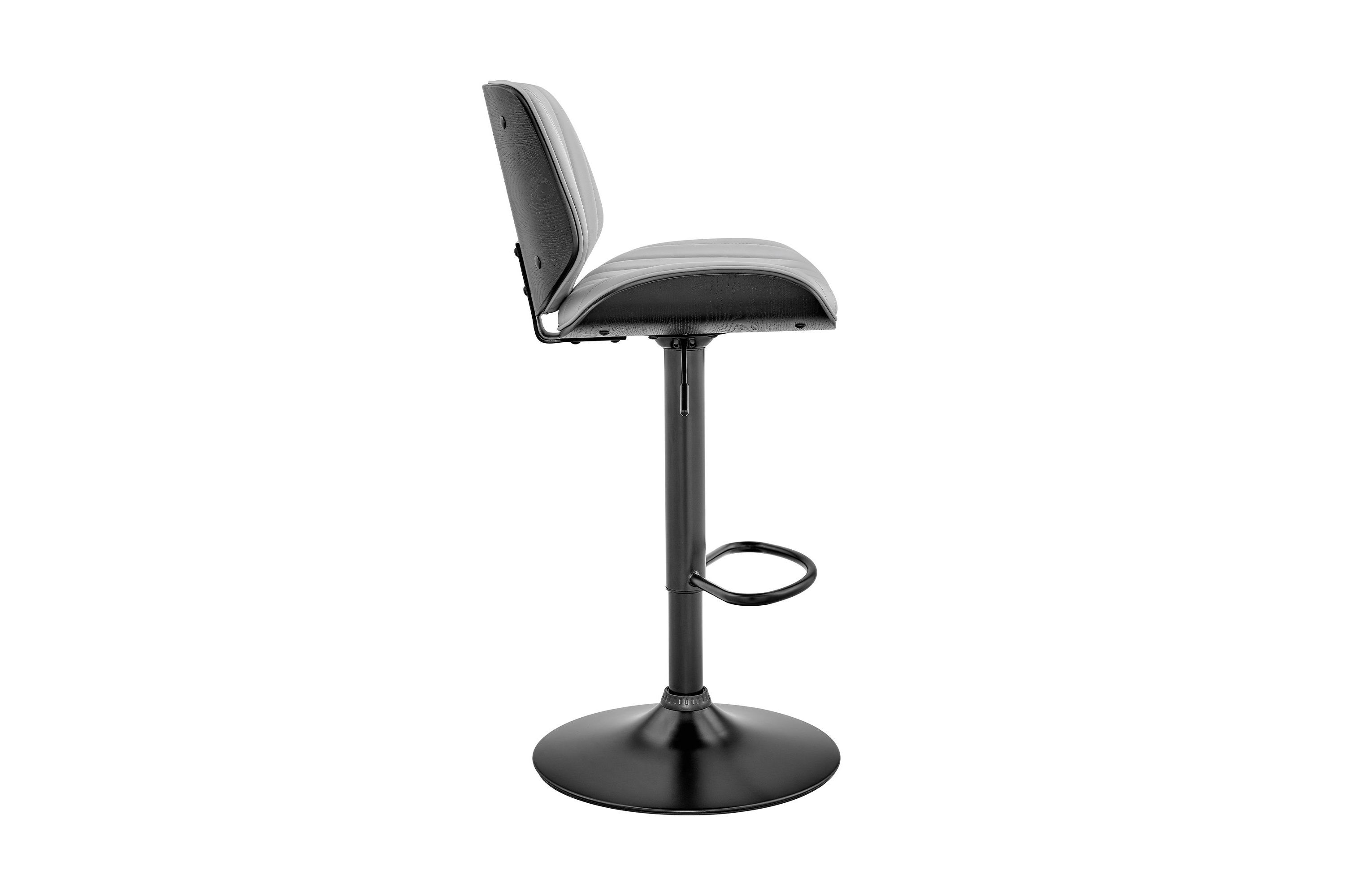Brock Adjustable Gray Faux Leather and Walnut Wood Bar Stool with Black Base
