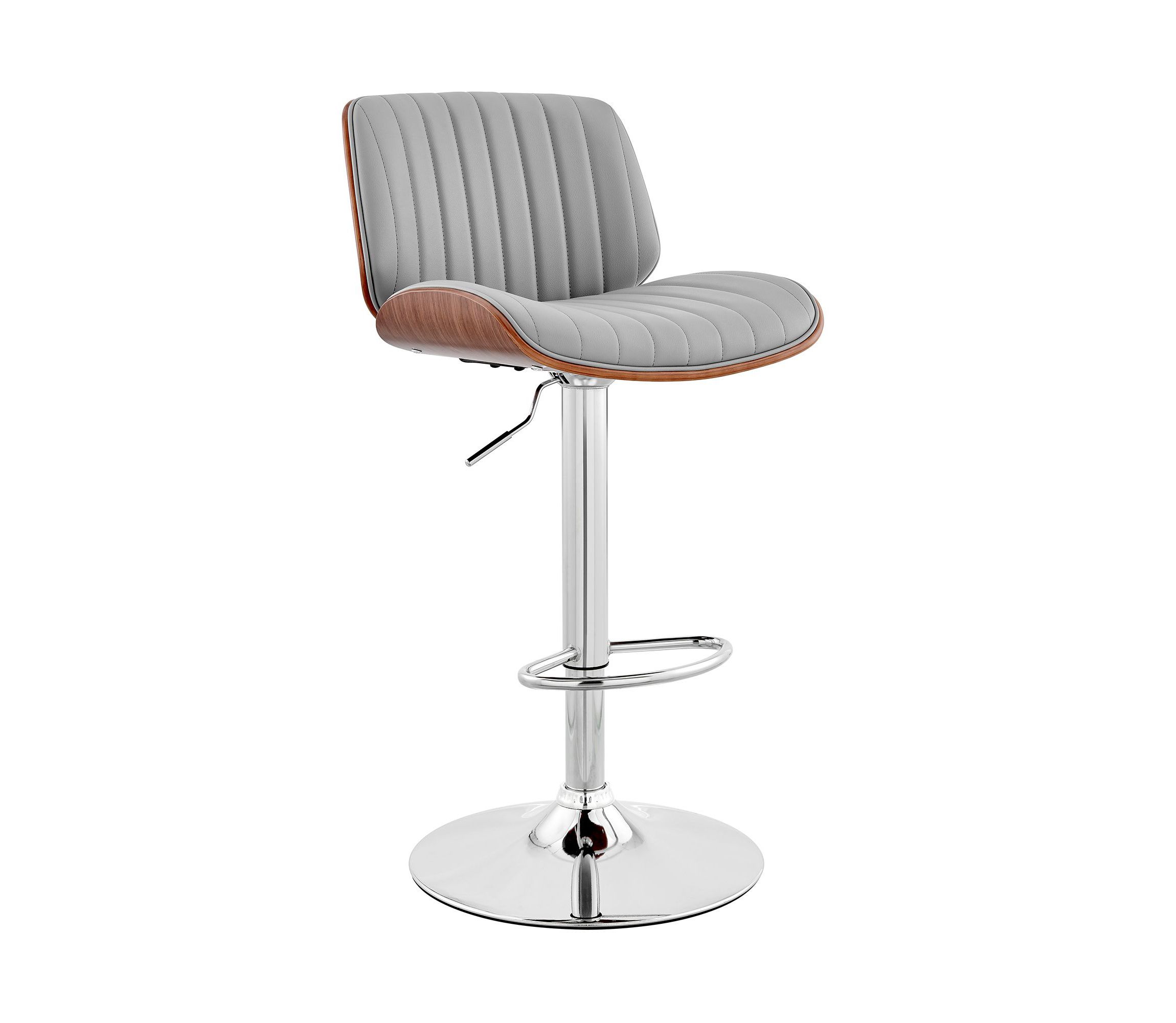 Brock Adjustable Gray Faux Leather and Walnut Wood with Chrome Finish Bar Stool
