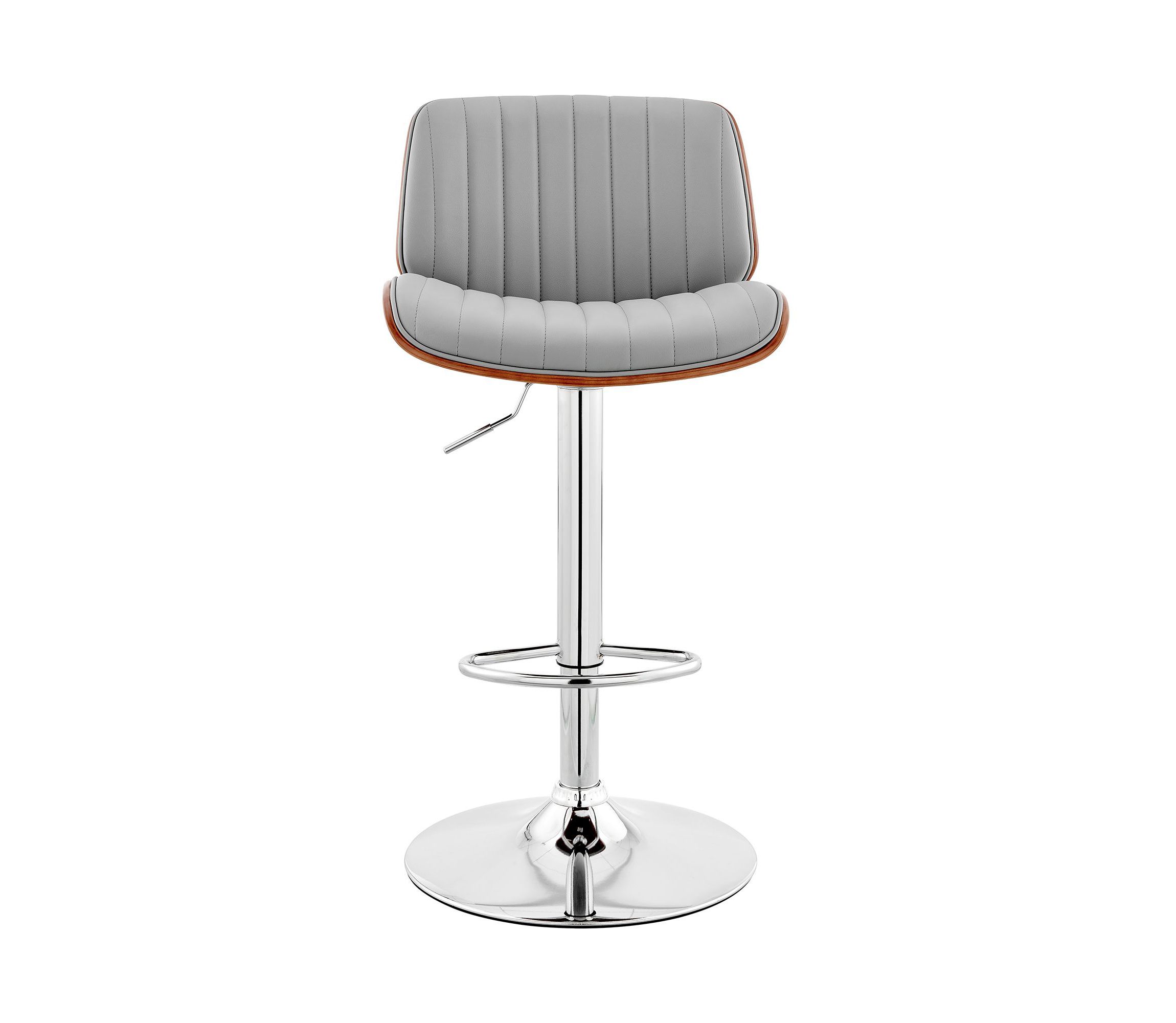 Brock Adjustable Gray Faux Leather and Walnut Wood with Chrome Finish Bar Stool