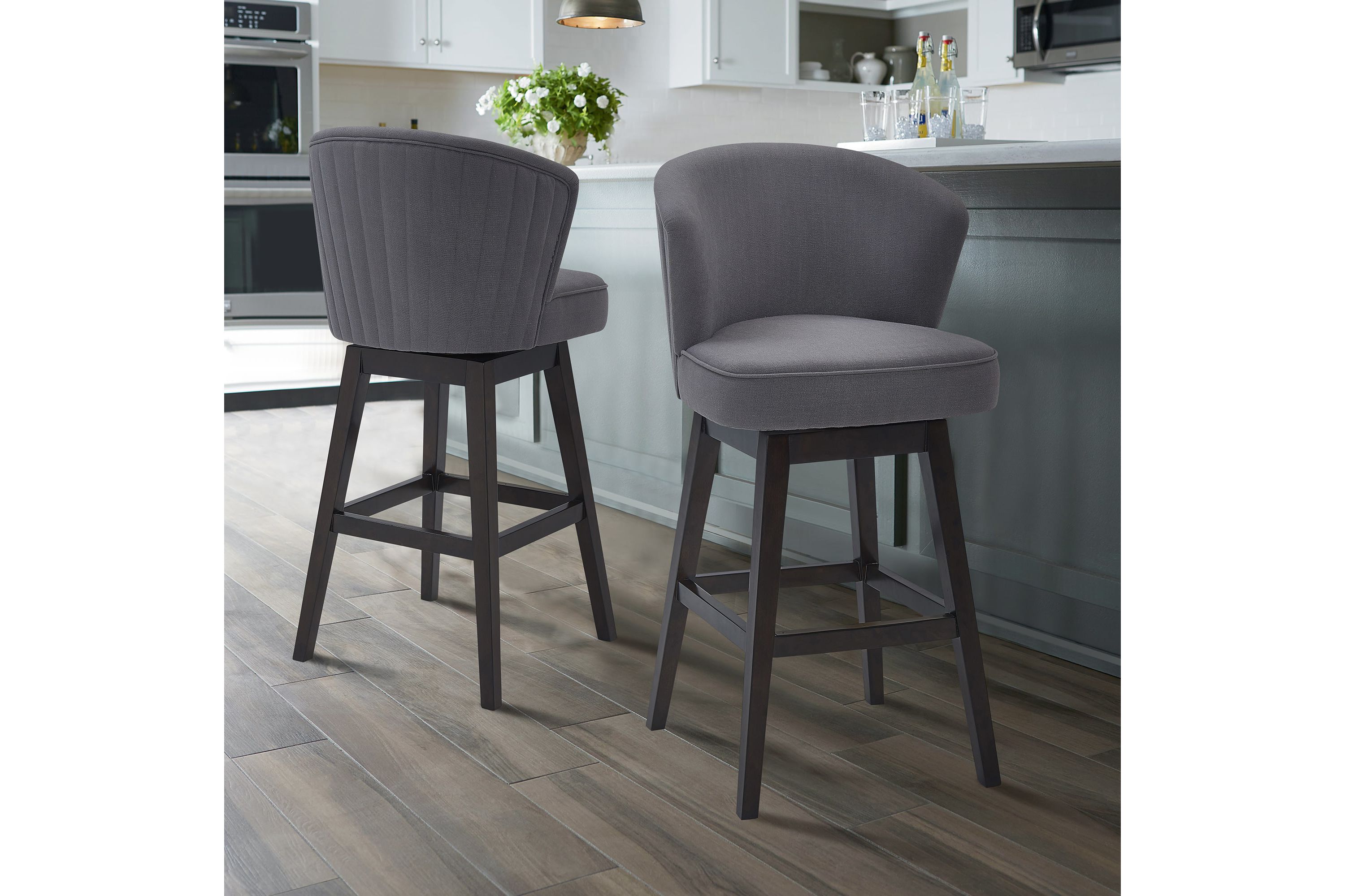 Brandy 26" Counter Height Swivel Gray Fabric and Espresso Wood Bar Stool