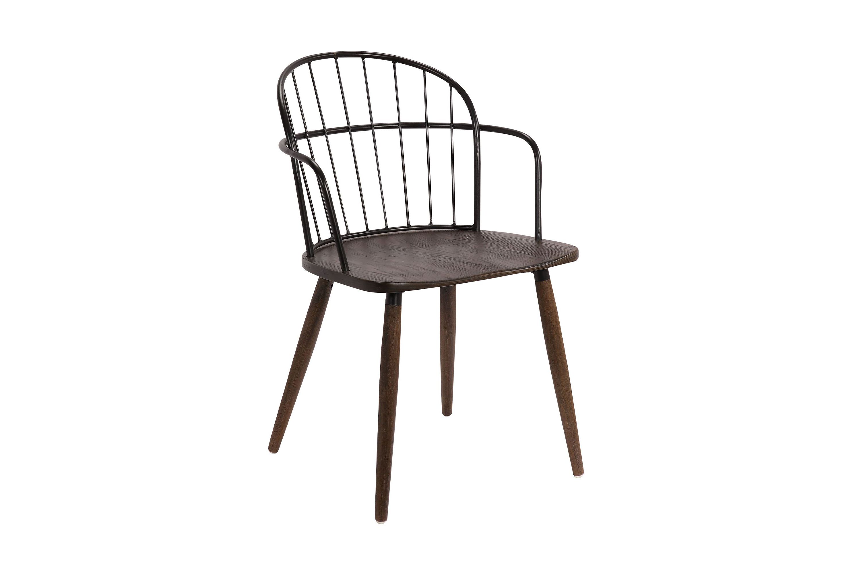 Bradley Steel Framed Side Chair in Black Powder Coated Finish and Walnut Glazed Wood