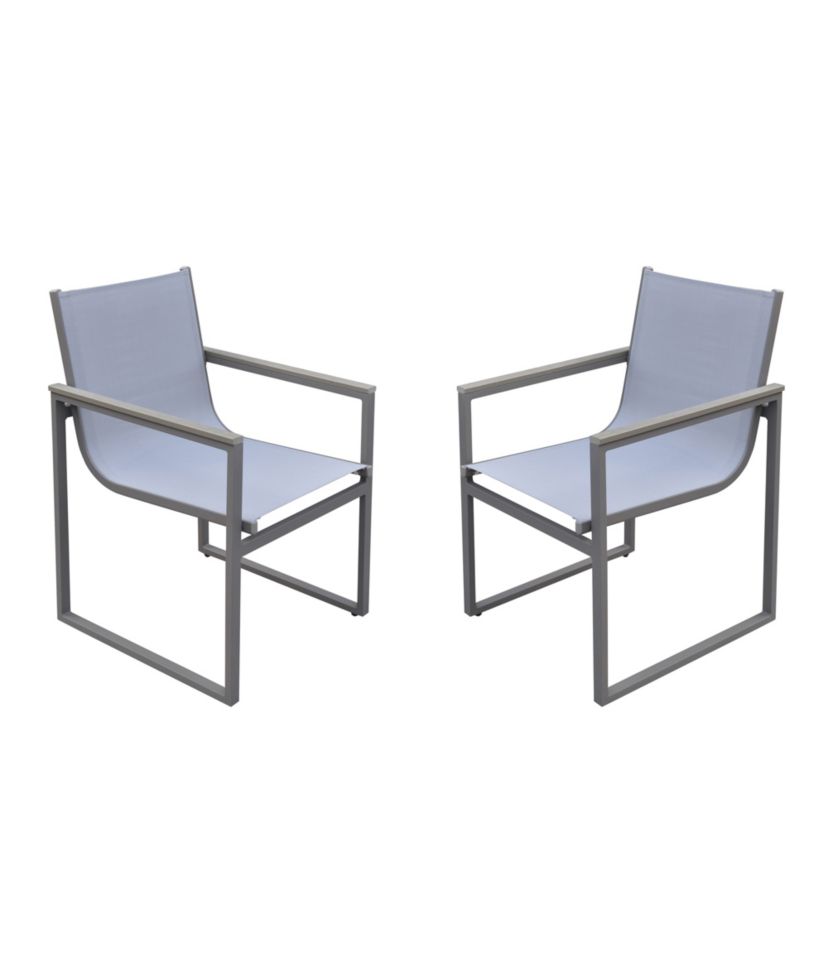 Bistro Outdoor Patio Dining Chair in Gray Powder Coated Finish with Gray Sling Textilene and Gray Wood Accent Arms - Set of 2