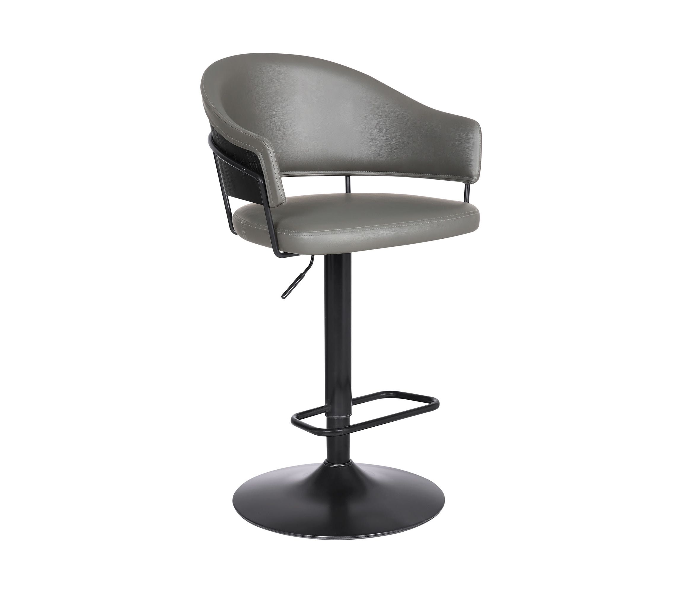 Brody Adjustable Height Swivel Gray Faux Leather and Black Wood and Metal Base Bar Stool