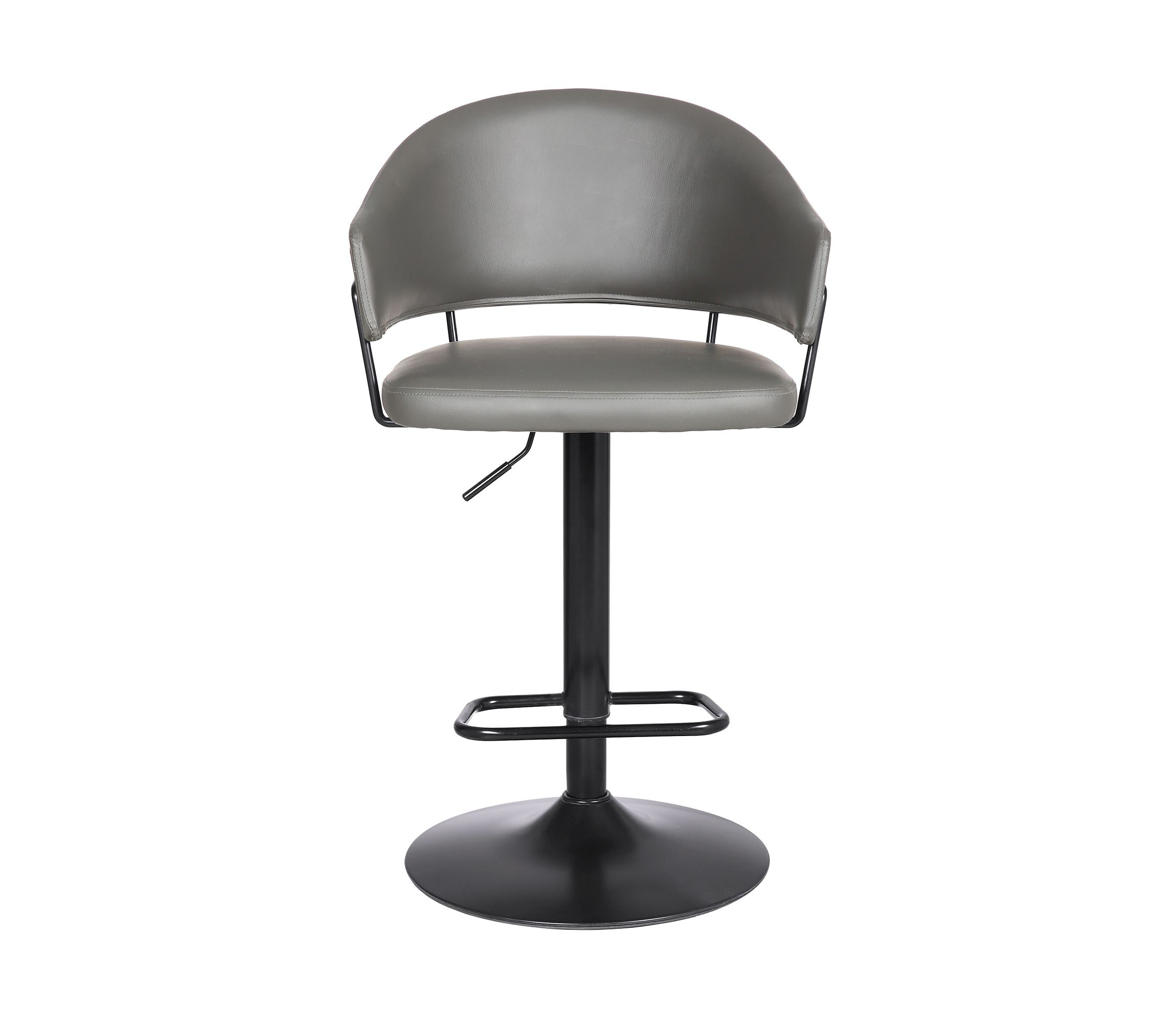 Brody Adjustable Height Swivel Gray Faux Leather and Black Wood and Metal Base Bar Stool