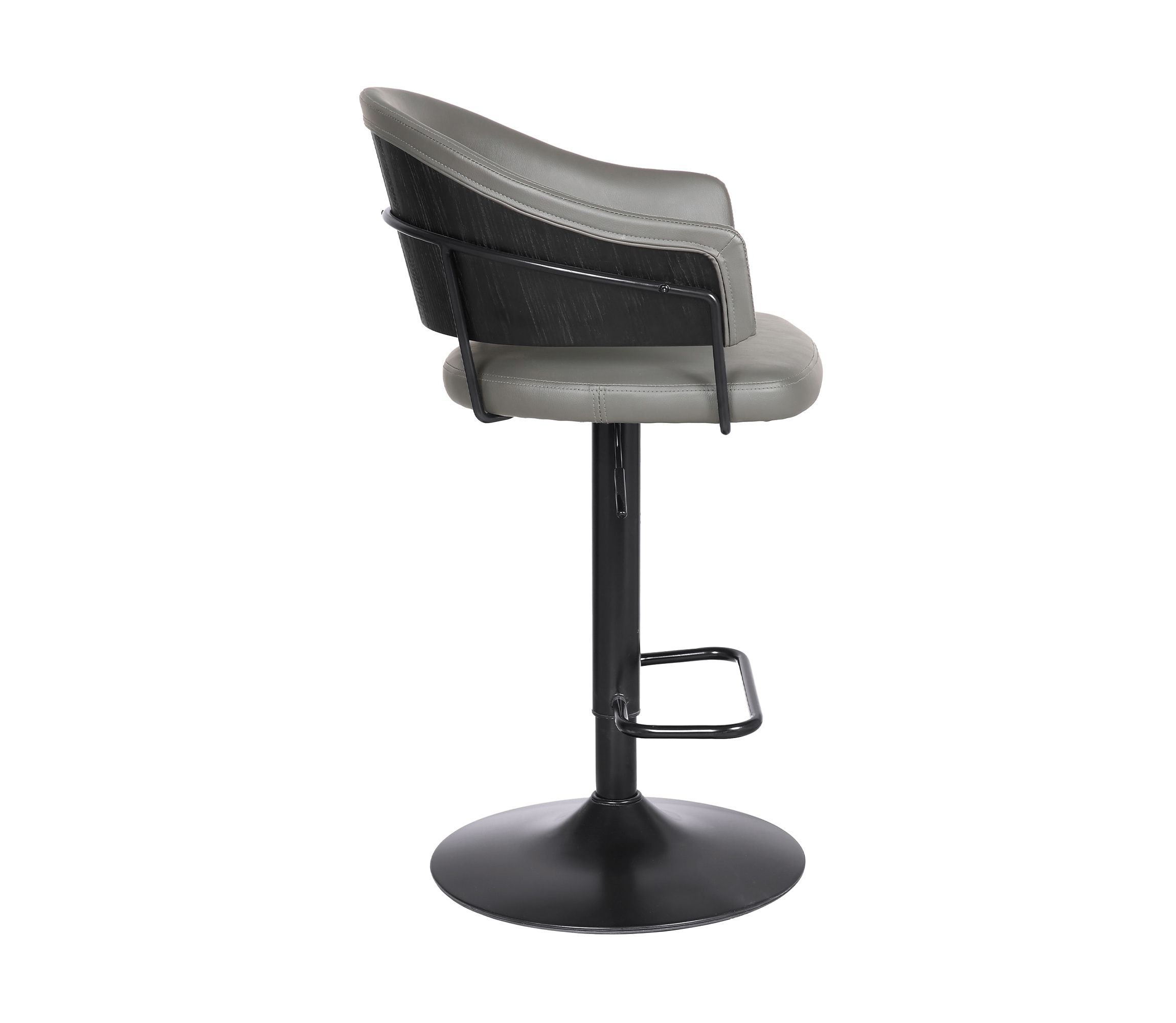 Brody Adjustable Height Swivel Gray Faux Leather and Black Wood and Metal Base Bar Stool