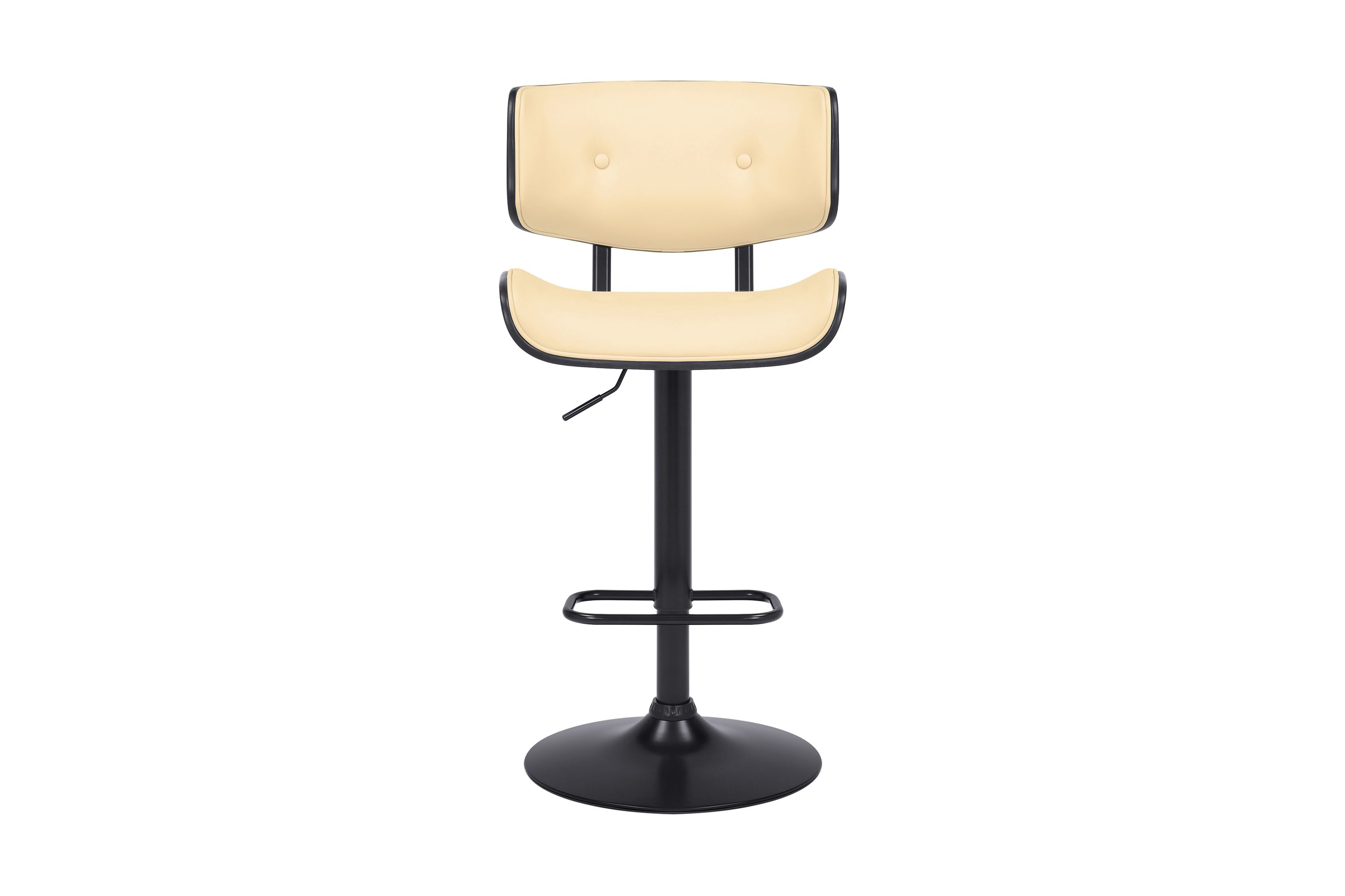 Brooklyn Adjustable Swivel Cream Faux Leather and Black Wood Bar Stool with Black Base