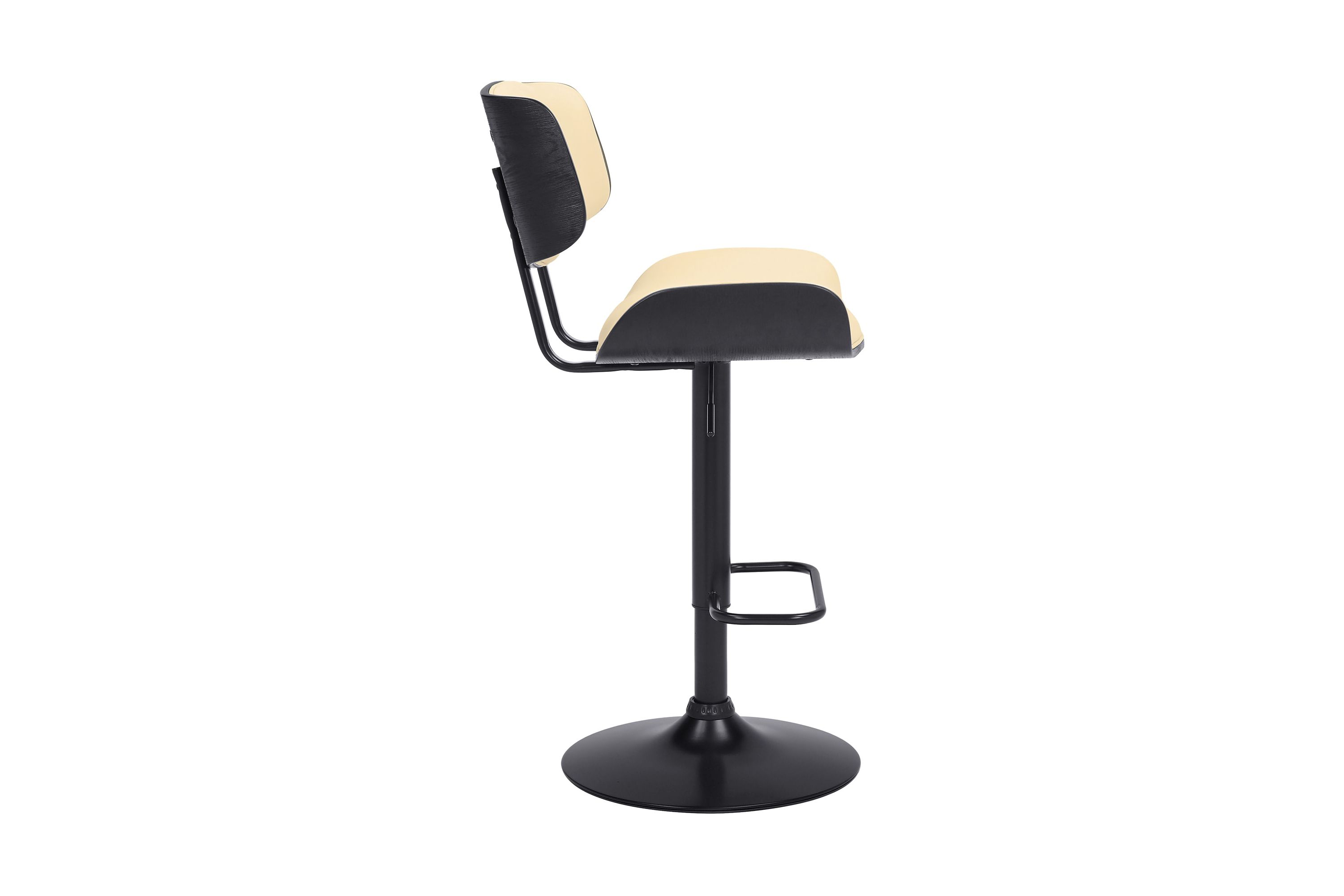 Brooklyn Adjustable Swivel Cream Faux Leather and Black Wood Bar Stool with Black Base