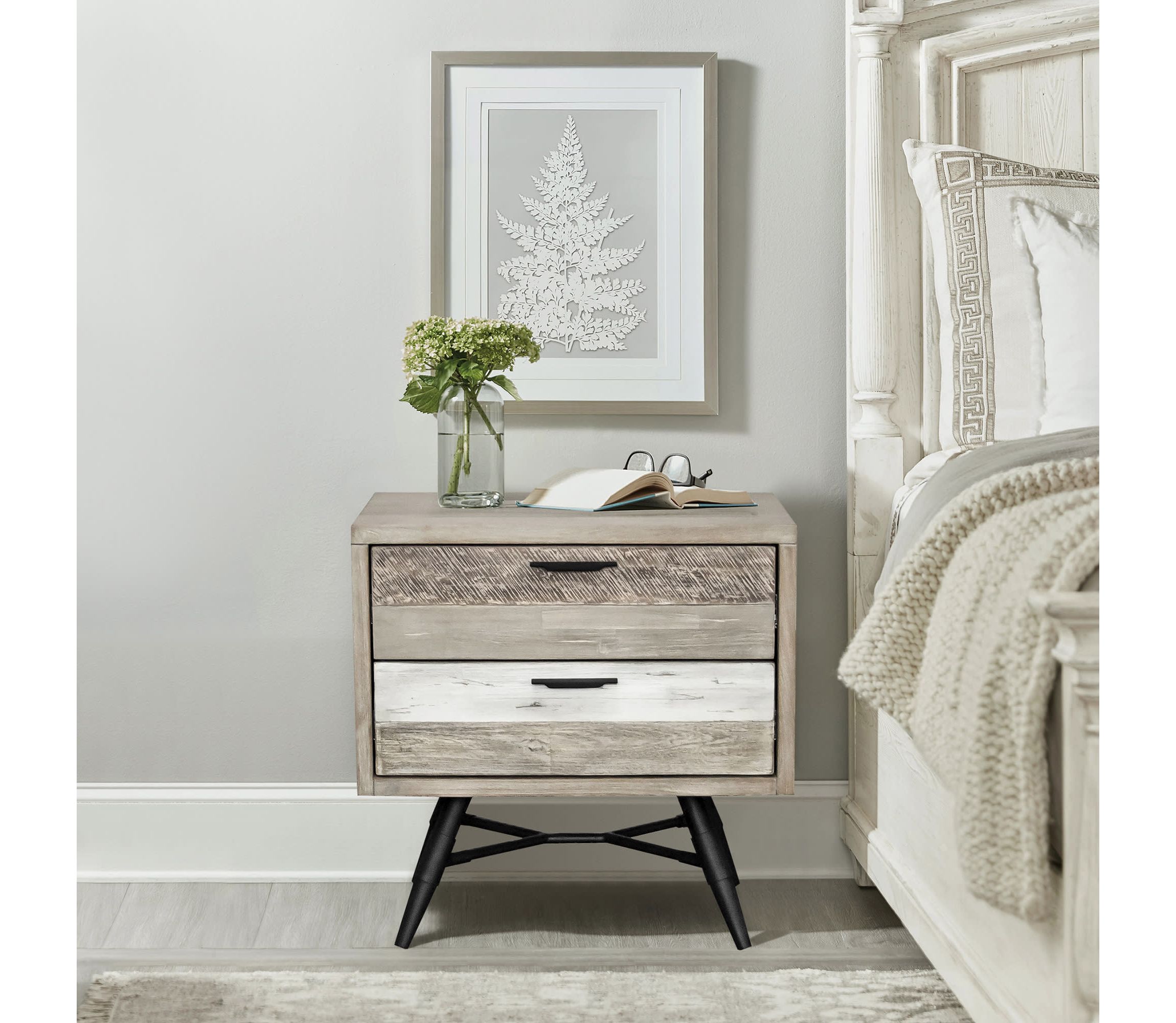 Bridges 2 Drawer Nightstand  in Two Tone Acacia Wood