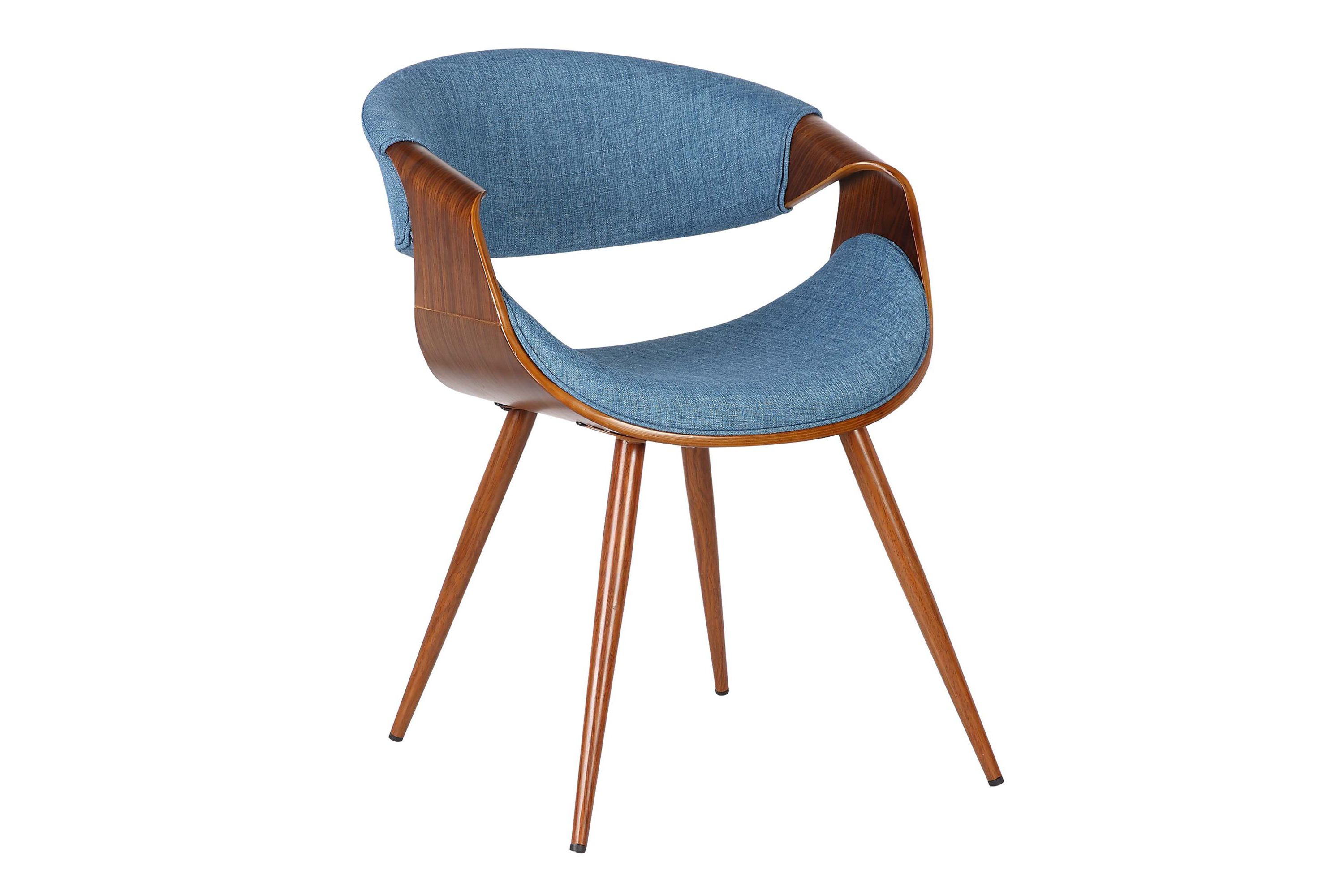 Butterfly Mid-Century Dining Chair in Walnut Finish and Blue Fabric
