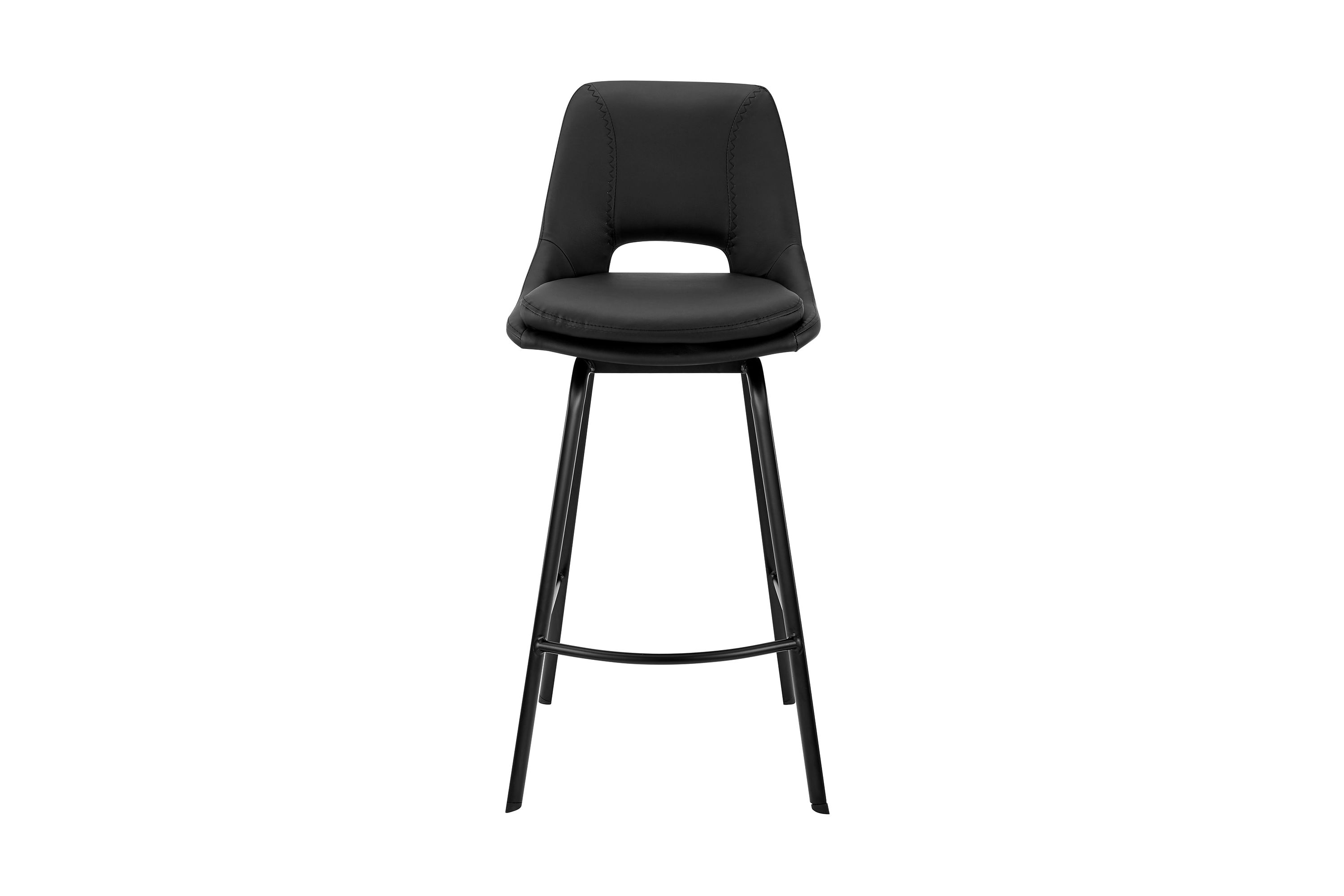 Carise Black Faux Leather and Black Metal Swivel 30" Bar Stool