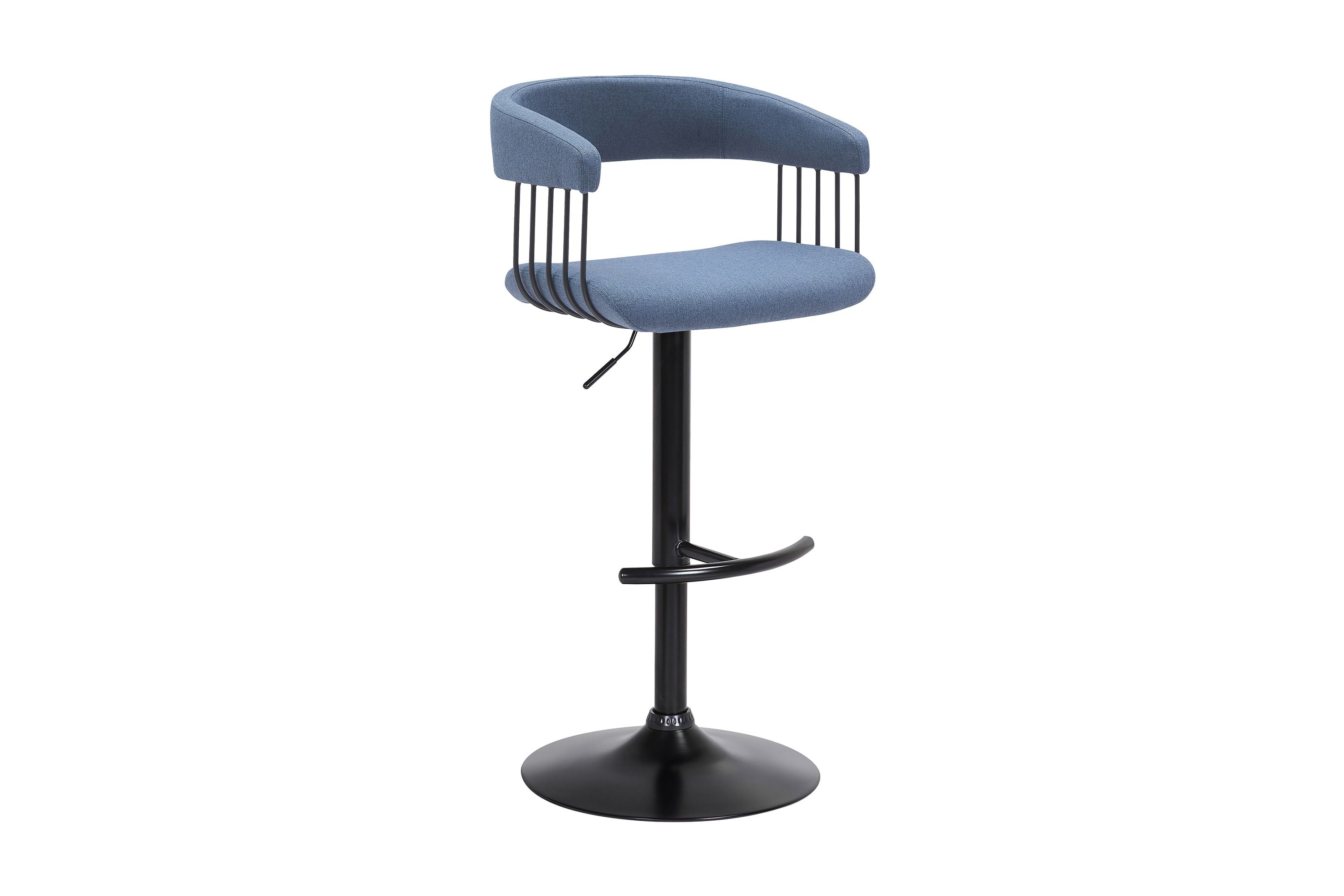Calista Adjustable Bar Stool in Blue Fabric with Black Metal