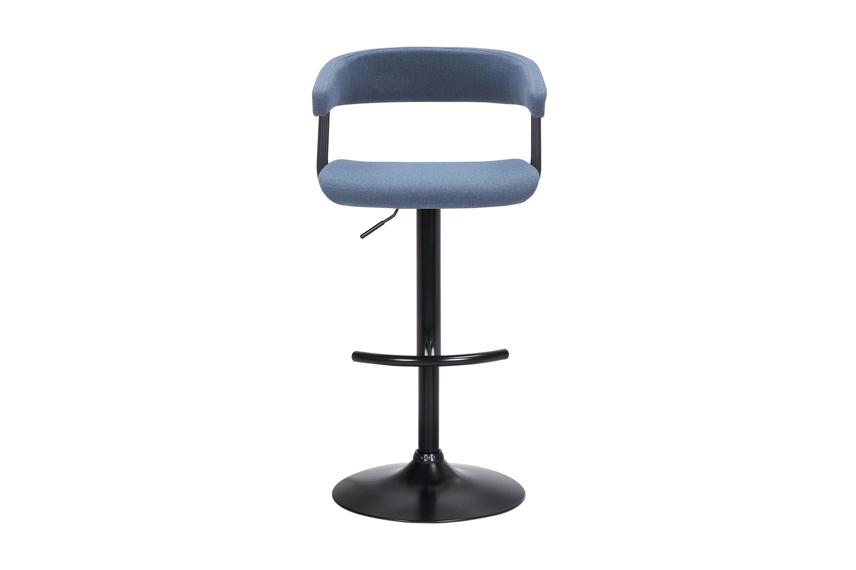 Calista Adjustable Bar Stool in Blue Fabric with Black Metal