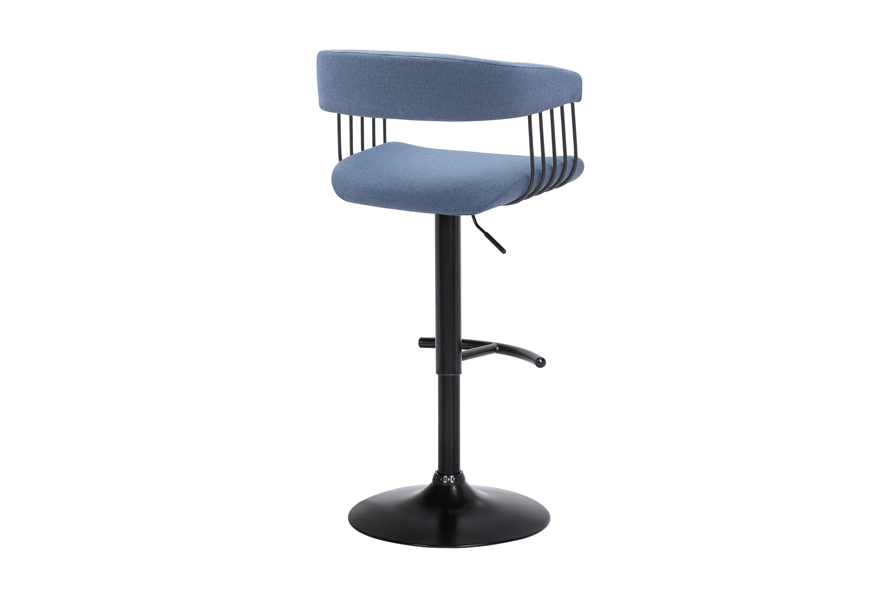 Calista Adjustable Bar Stool in Blue Fabric with Black Metal