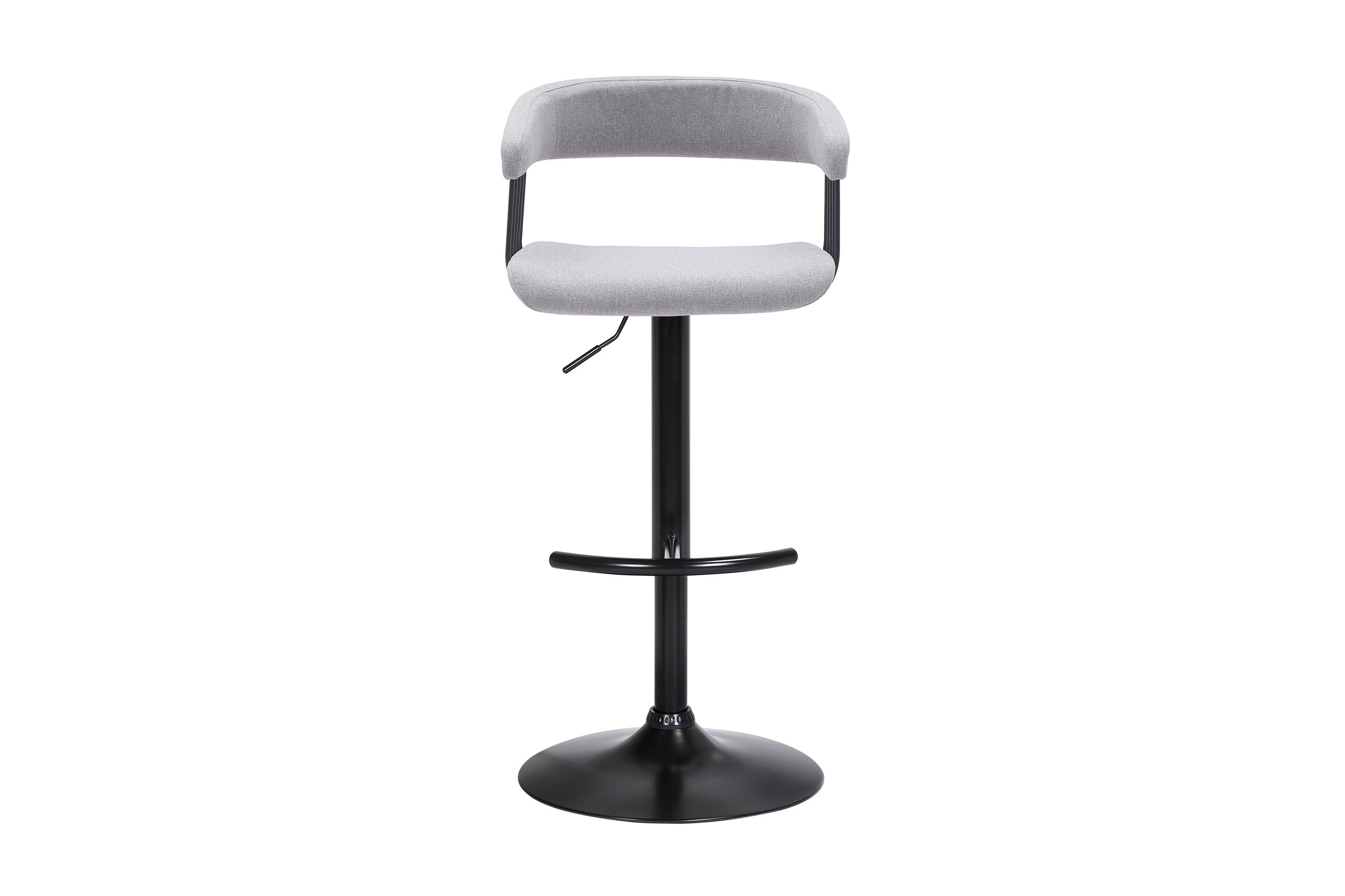 Calista Adjustable Bar Stool in Light Gray Fabric with Black Metal