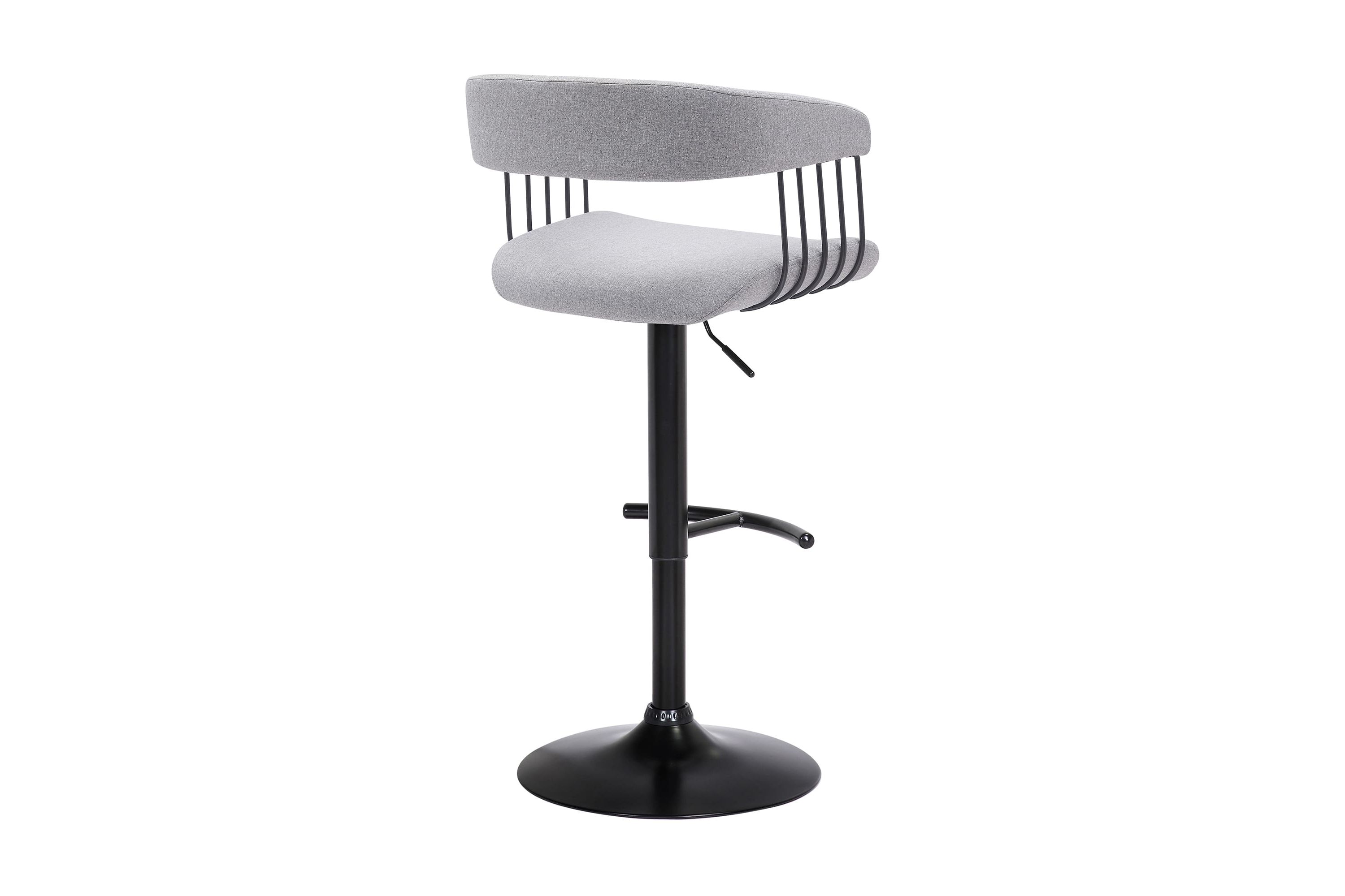Calista Adjustable Bar Stool in Light Gray Fabric with Black Metal