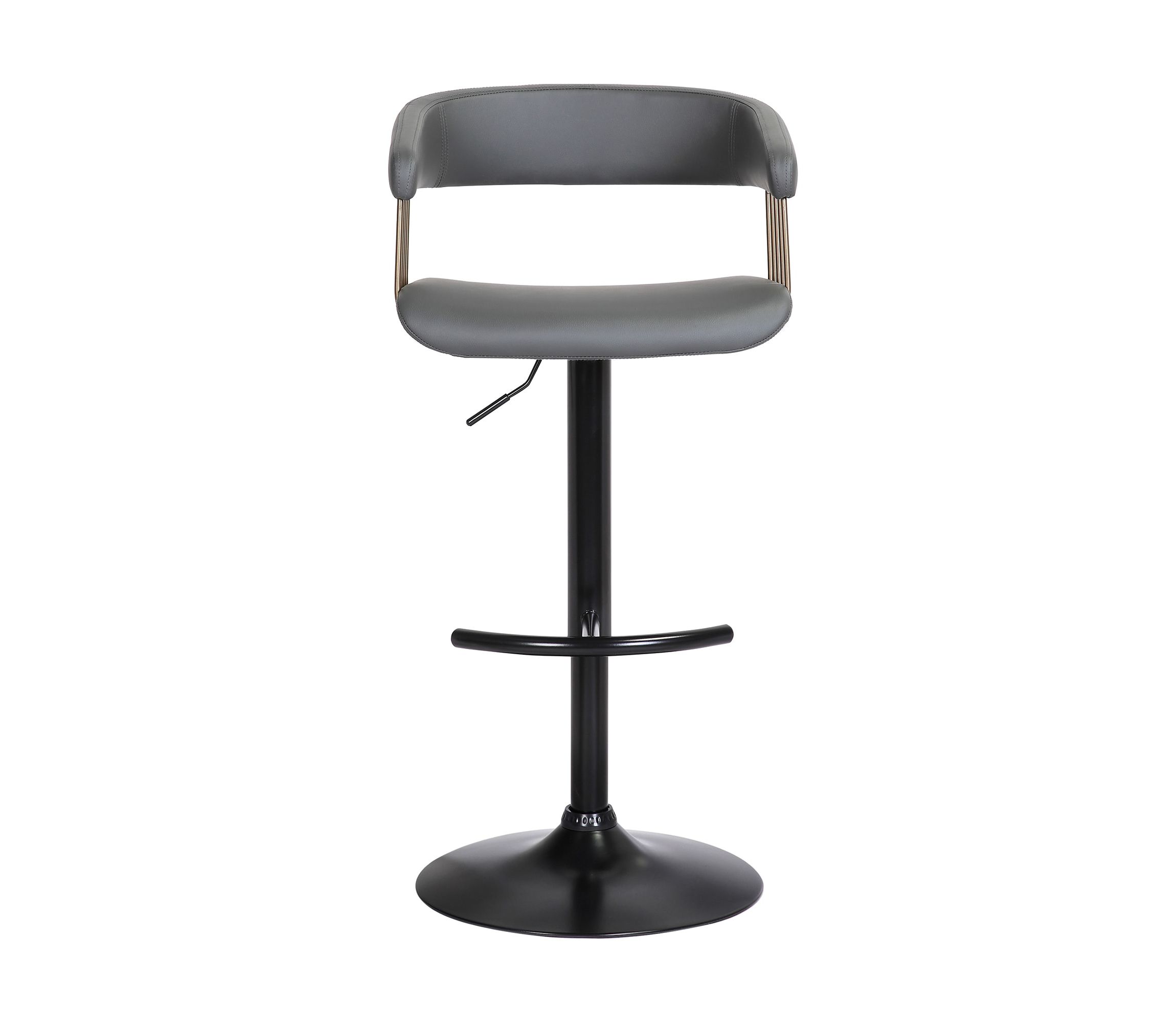 Calista Adjustable Bar Stool in Gray Faux Leather with Golden Bronze and Black Metal