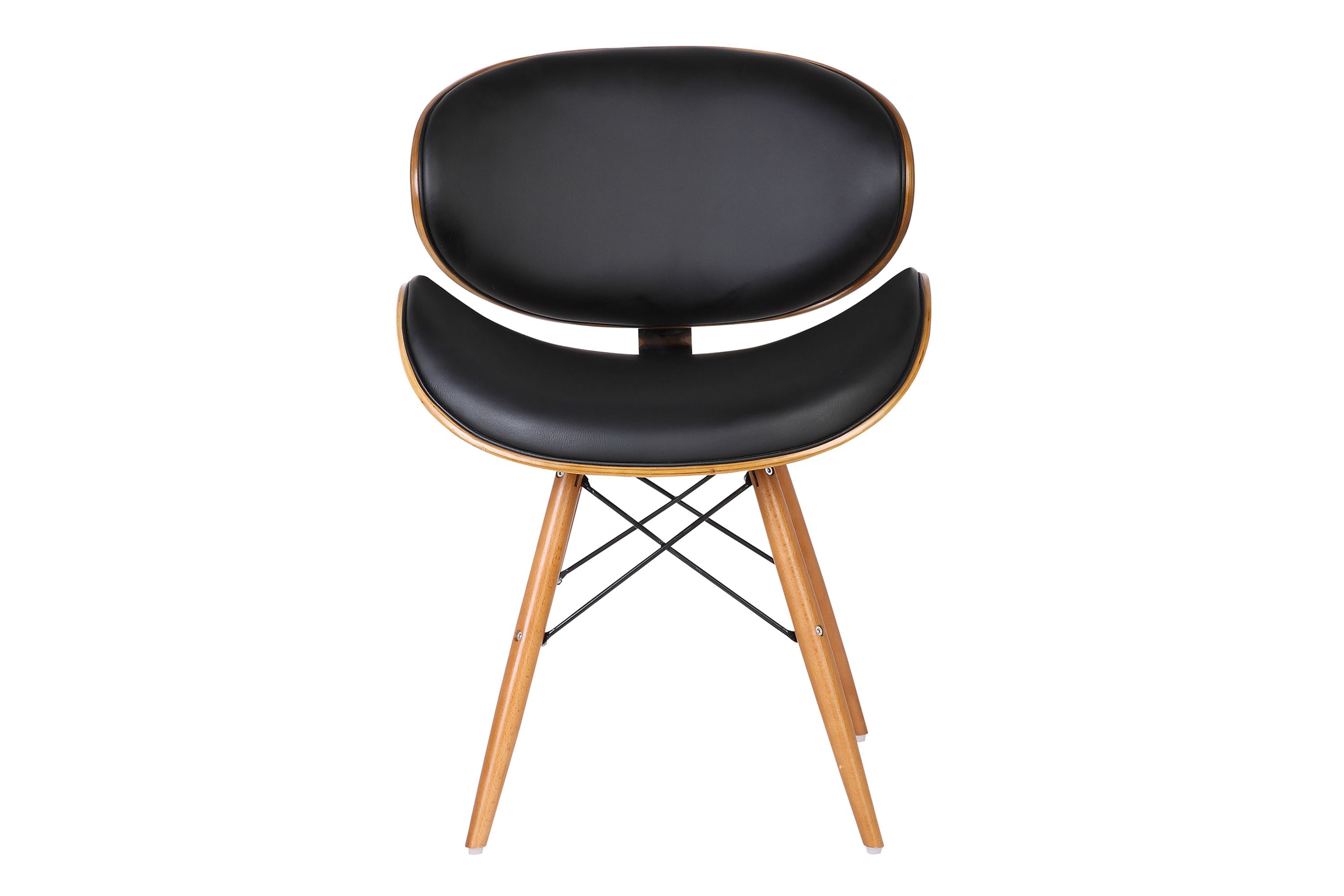 Cassie Mid-Century Dining Chair in Walnut Wood and Black Faux Leather