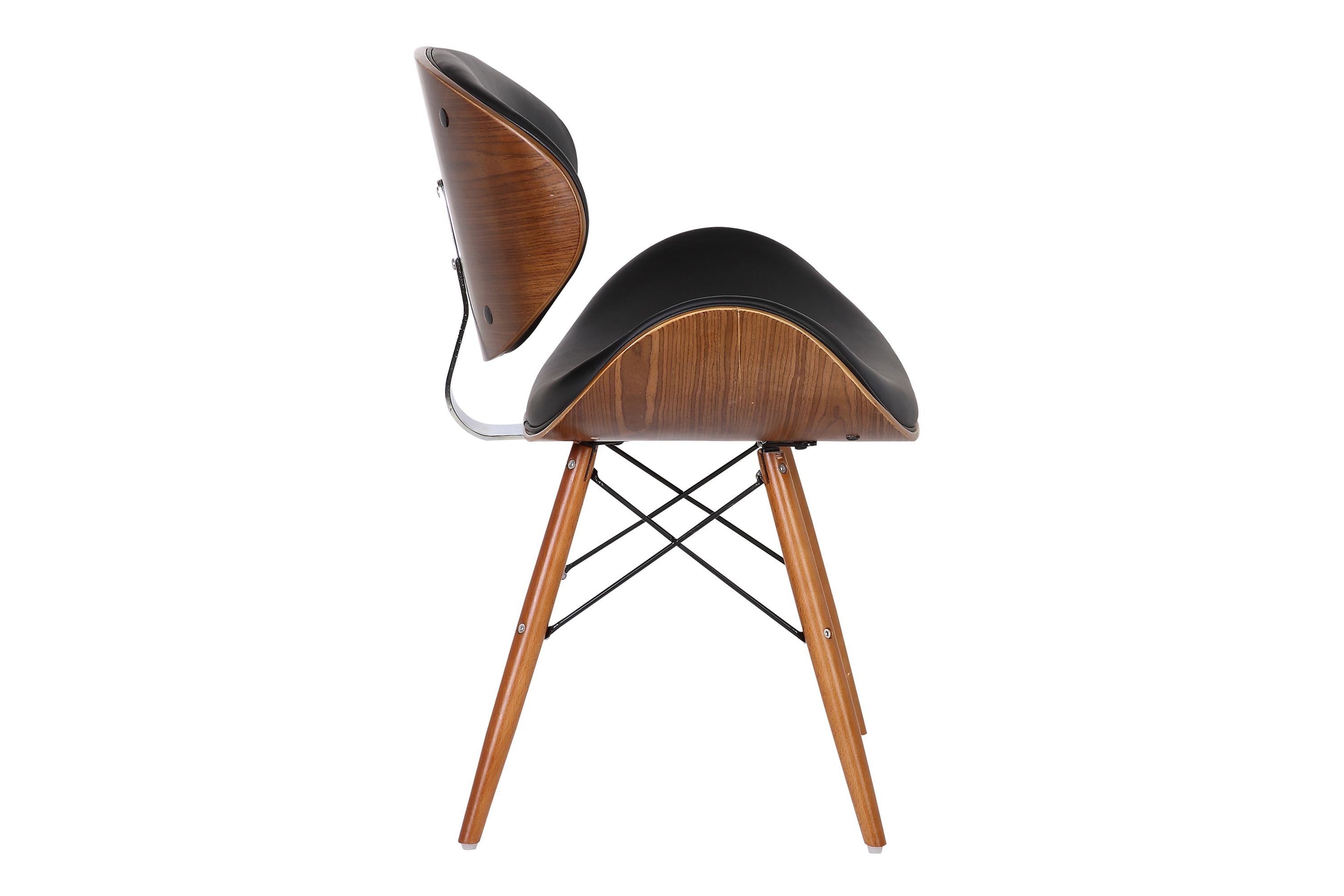 Cassie Mid-Century Dining Chair in Walnut Wood and Black Faux Leather