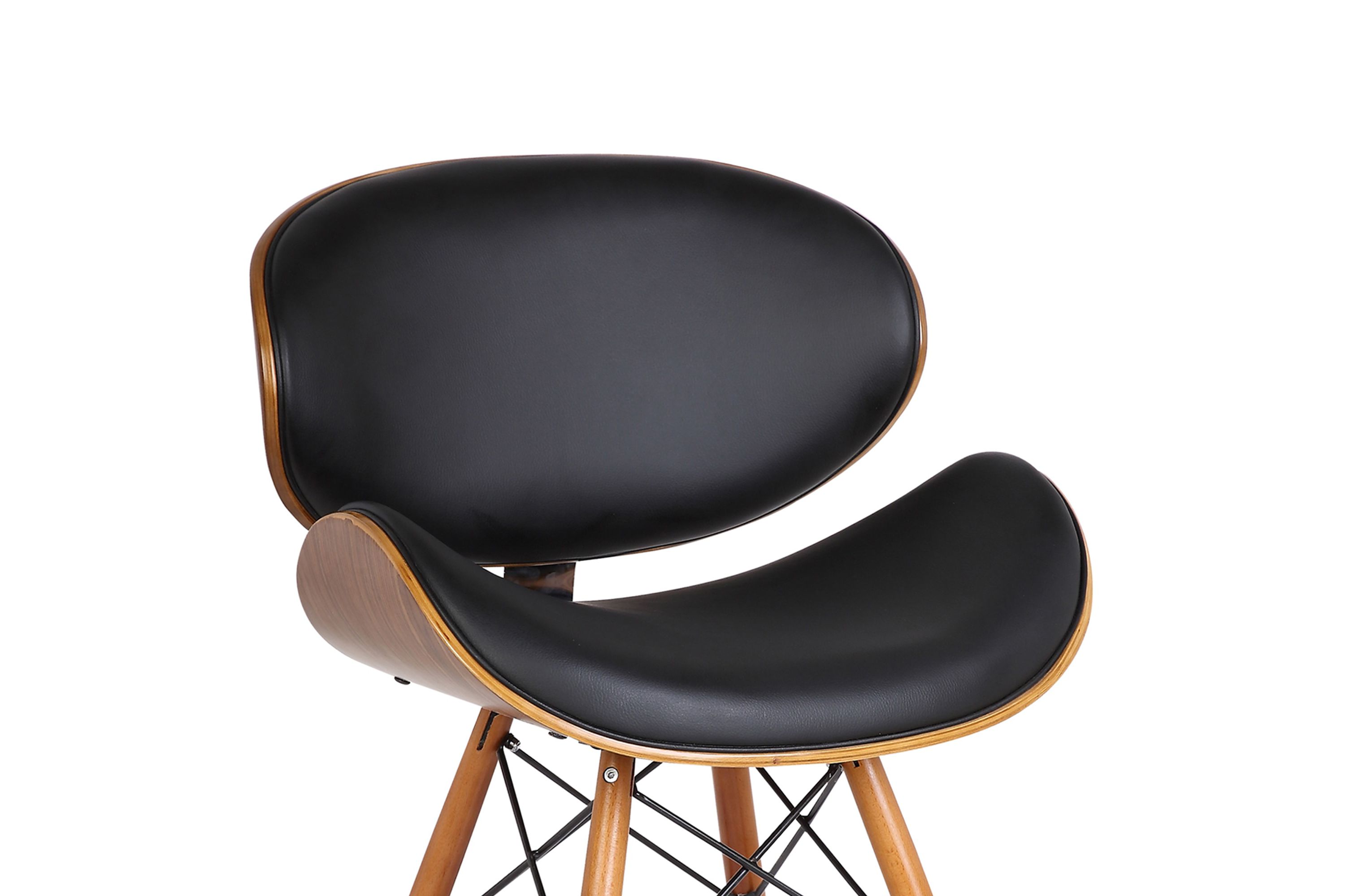 Cassie Mid-Century Dining Chair in Walnut Wood and Black Faux Leather
