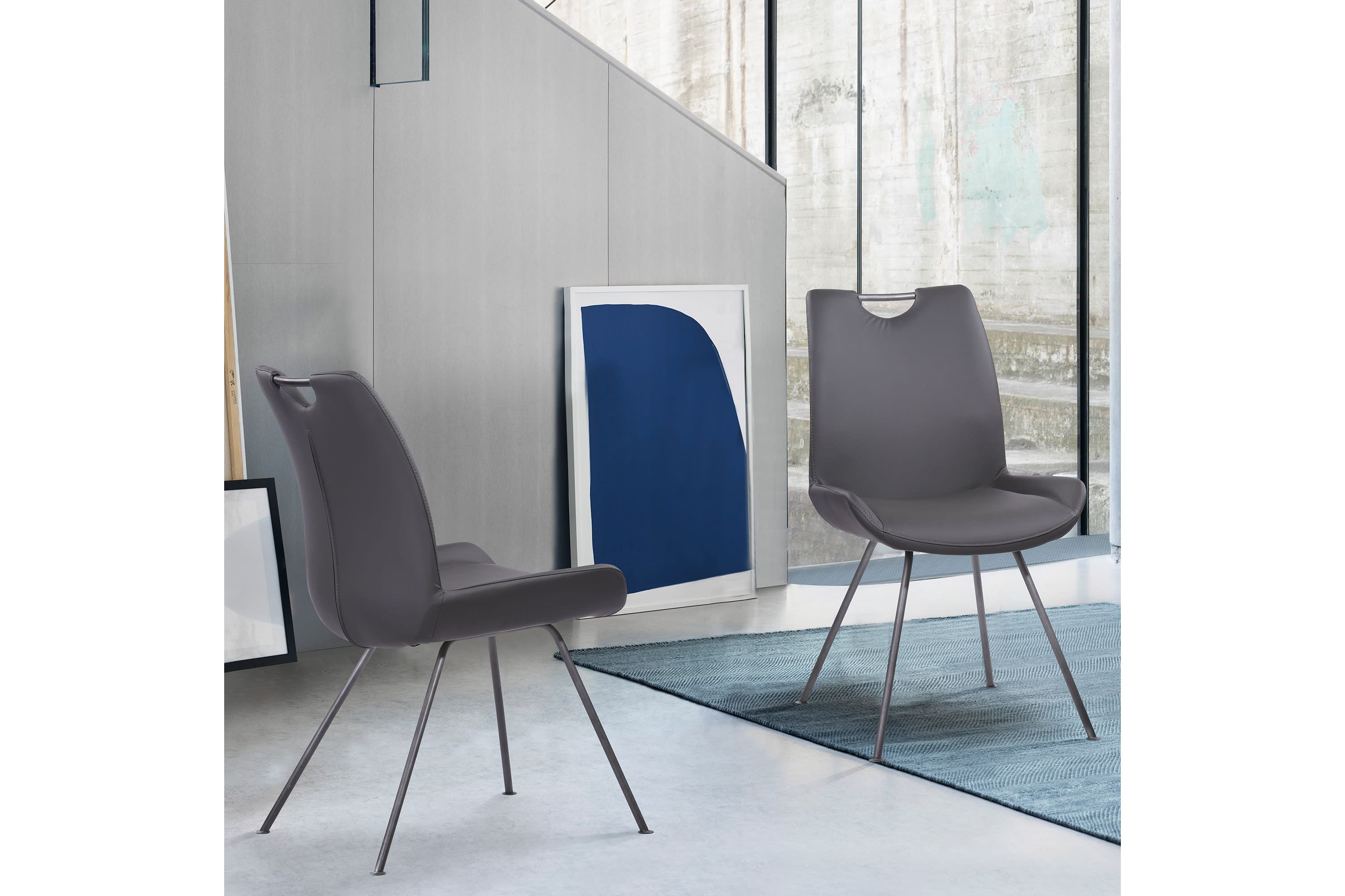 Coronado Contemporary Dining Chair in Gray Powder Coated Finish and Gray Faux Leather - Set of 2