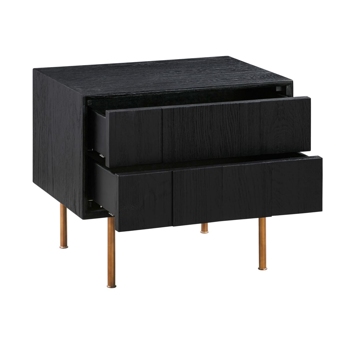 Carnaby 2 Drawer Nightstand in Black Brushed Oak and Bronze