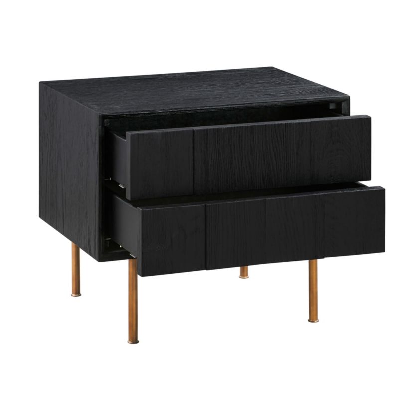 Carnaby 2 Drawer Nightstand in Black Brushed Oak and Bronze