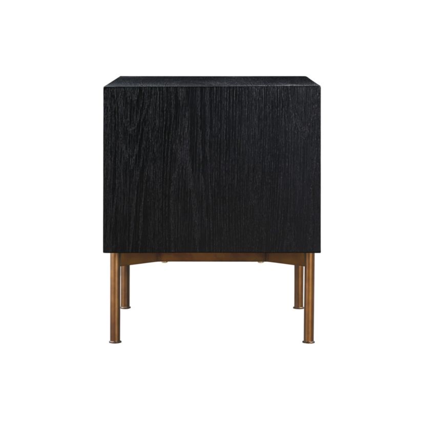 Carnaby 2 Drawer Nightstand in Black Brushed Oak and Bronze