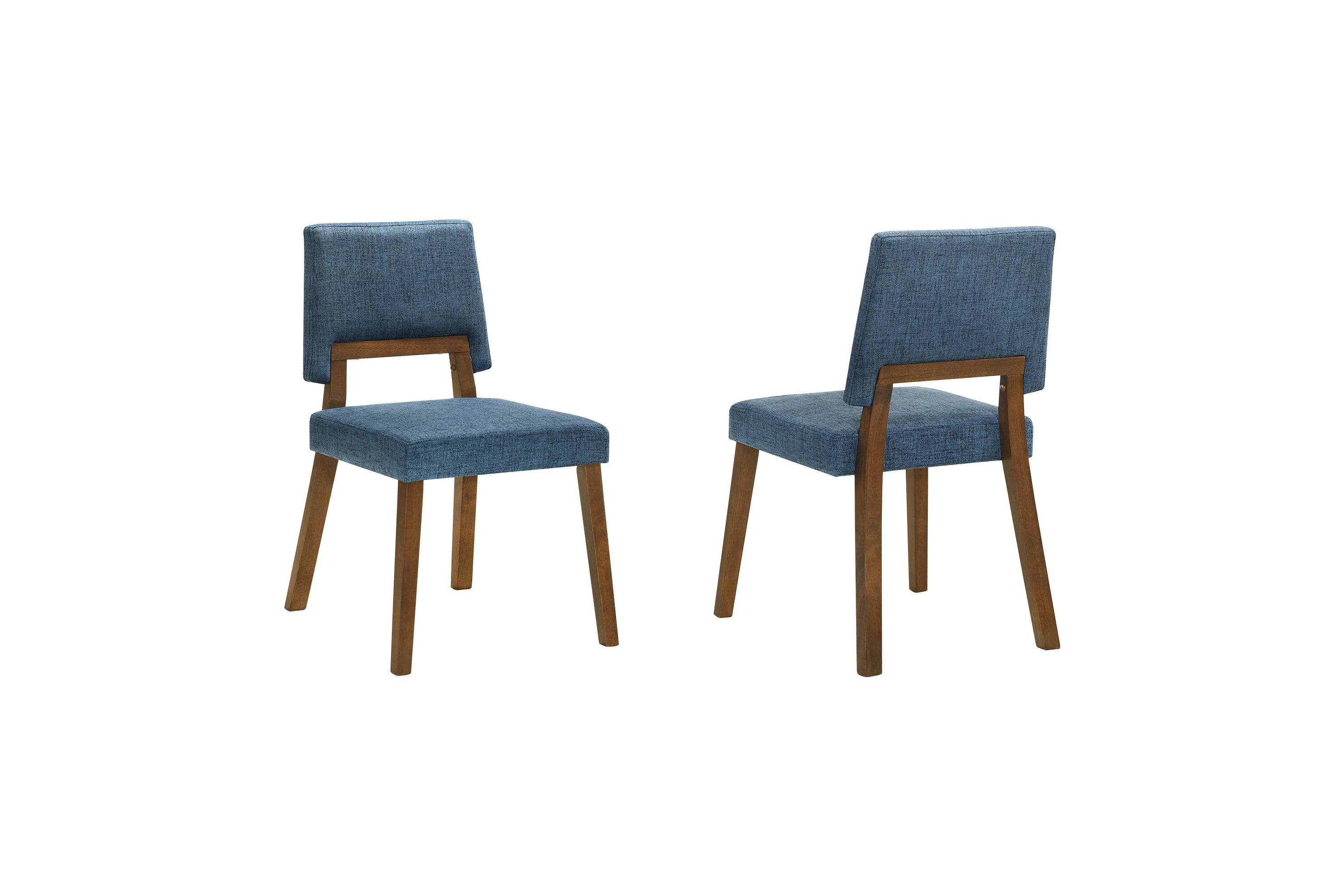 Channell Wood Dining Chair in Walnut Finish with Blue Fabric - Set of 2