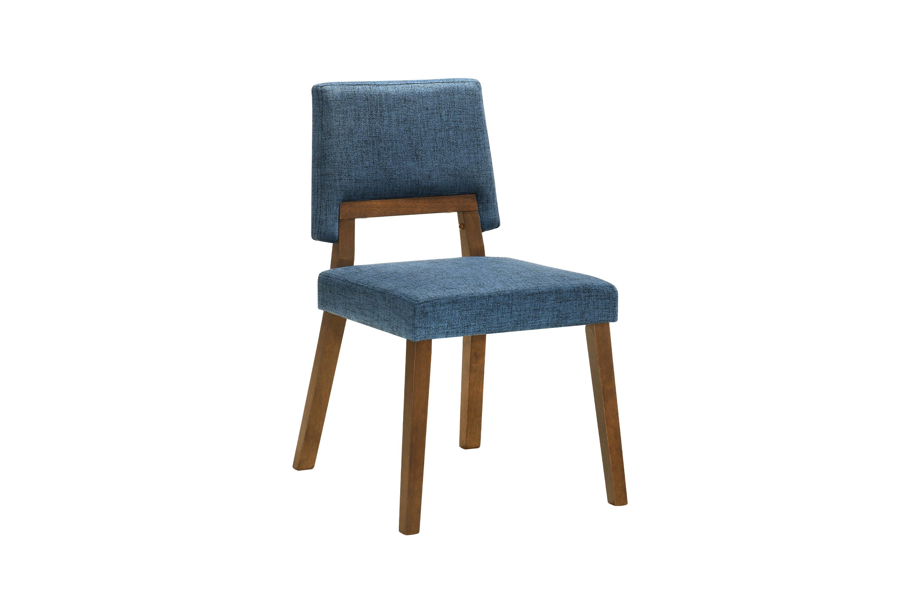 Channell Wood Dining Chair in Walnut Finish with Blue Fabric - Set of 2