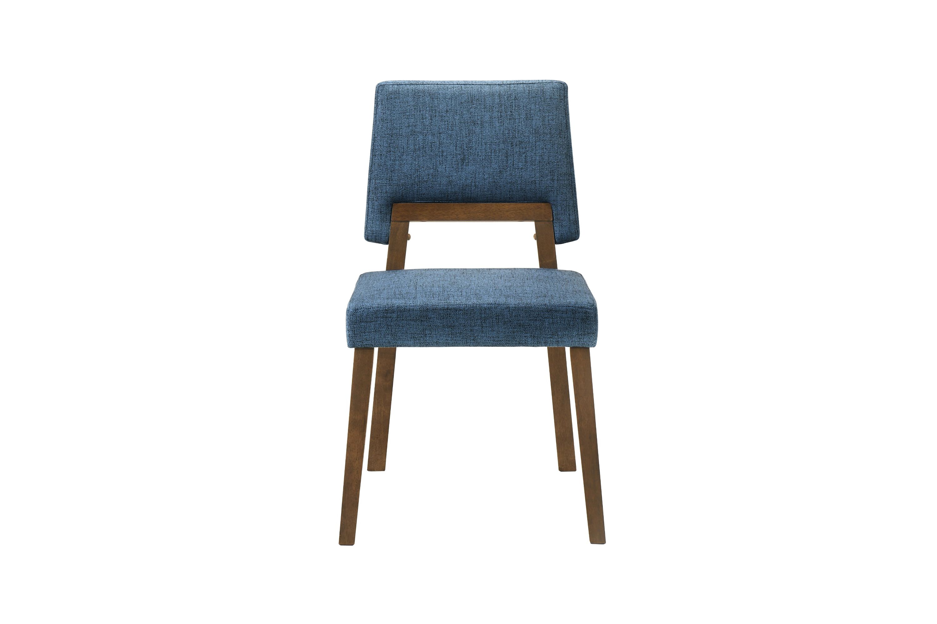Channell Wood Dining Chair in Walnut Finish with Blue Fabric - Set of 2