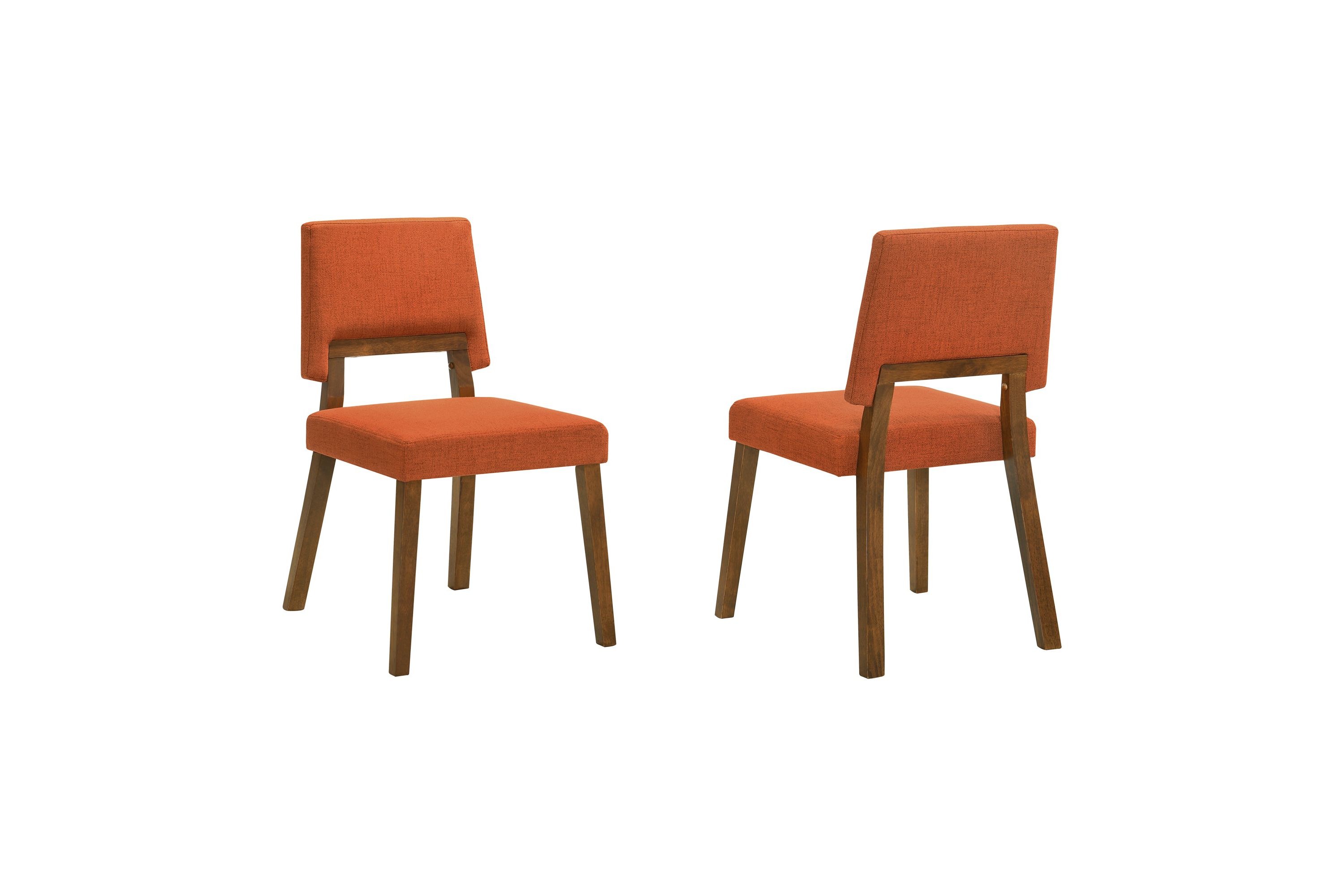 Channell Wood Dining Chair in Walnut Finish with Orange Fabric - Set of 2