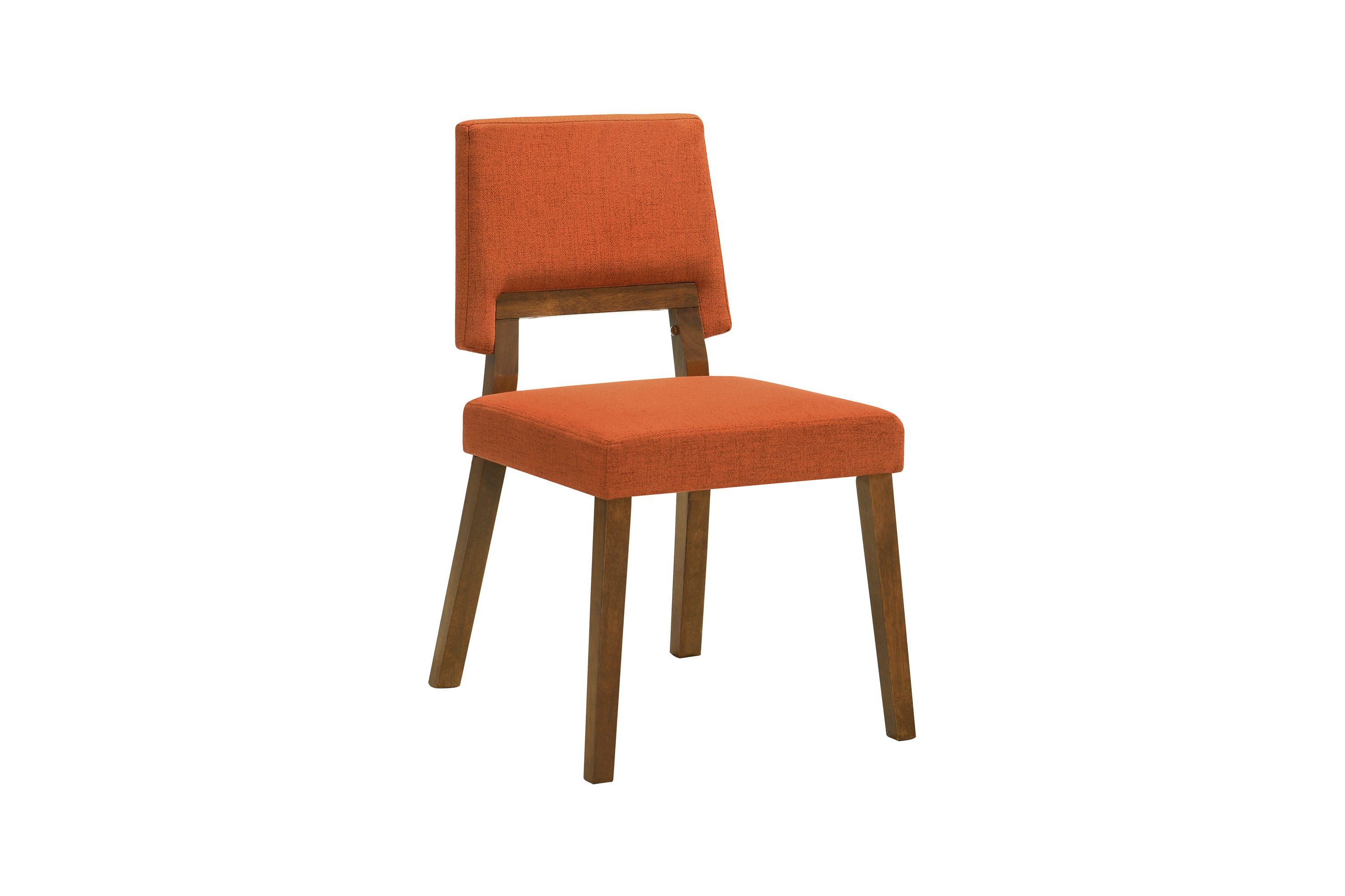 Channell Wood Dining Chair in Walnut Finish with Orange Fabric - Set of 2