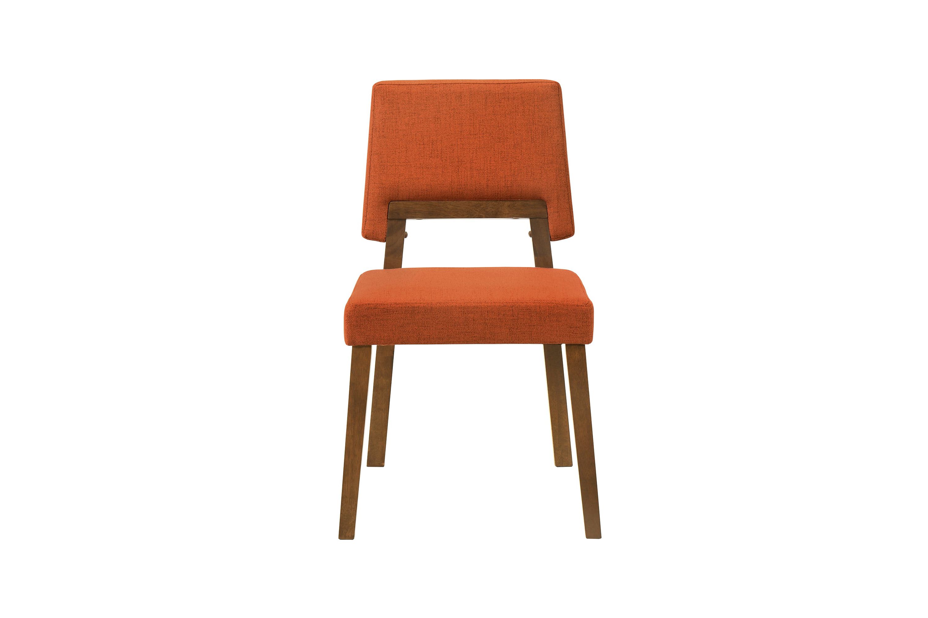 Channell Wood Dining Chair in Walnut Finish with Orange Fabric - Set of 2