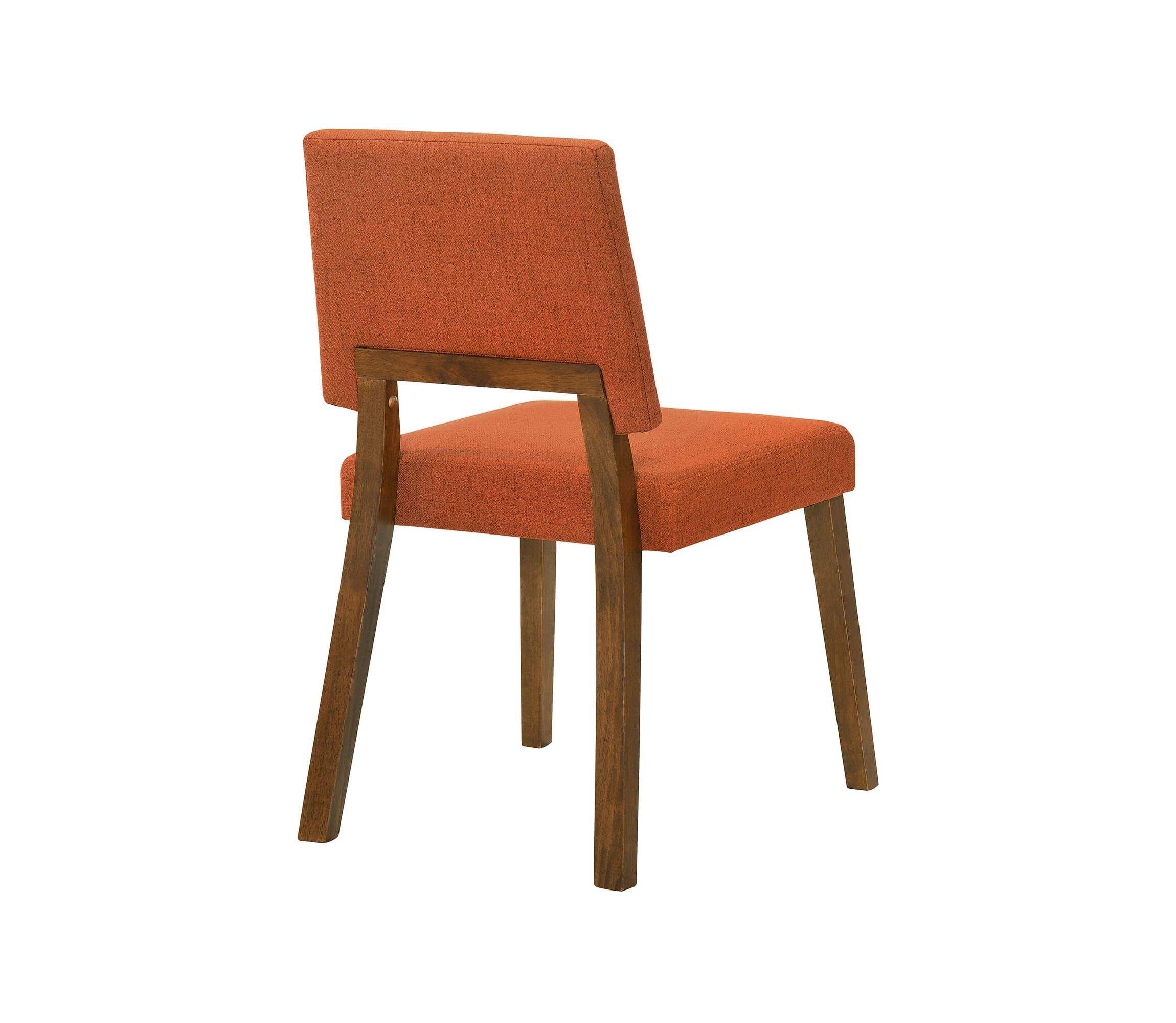 Channell Wood Dining Chair in Walnut Finish with Orange Fabric - Set of 2