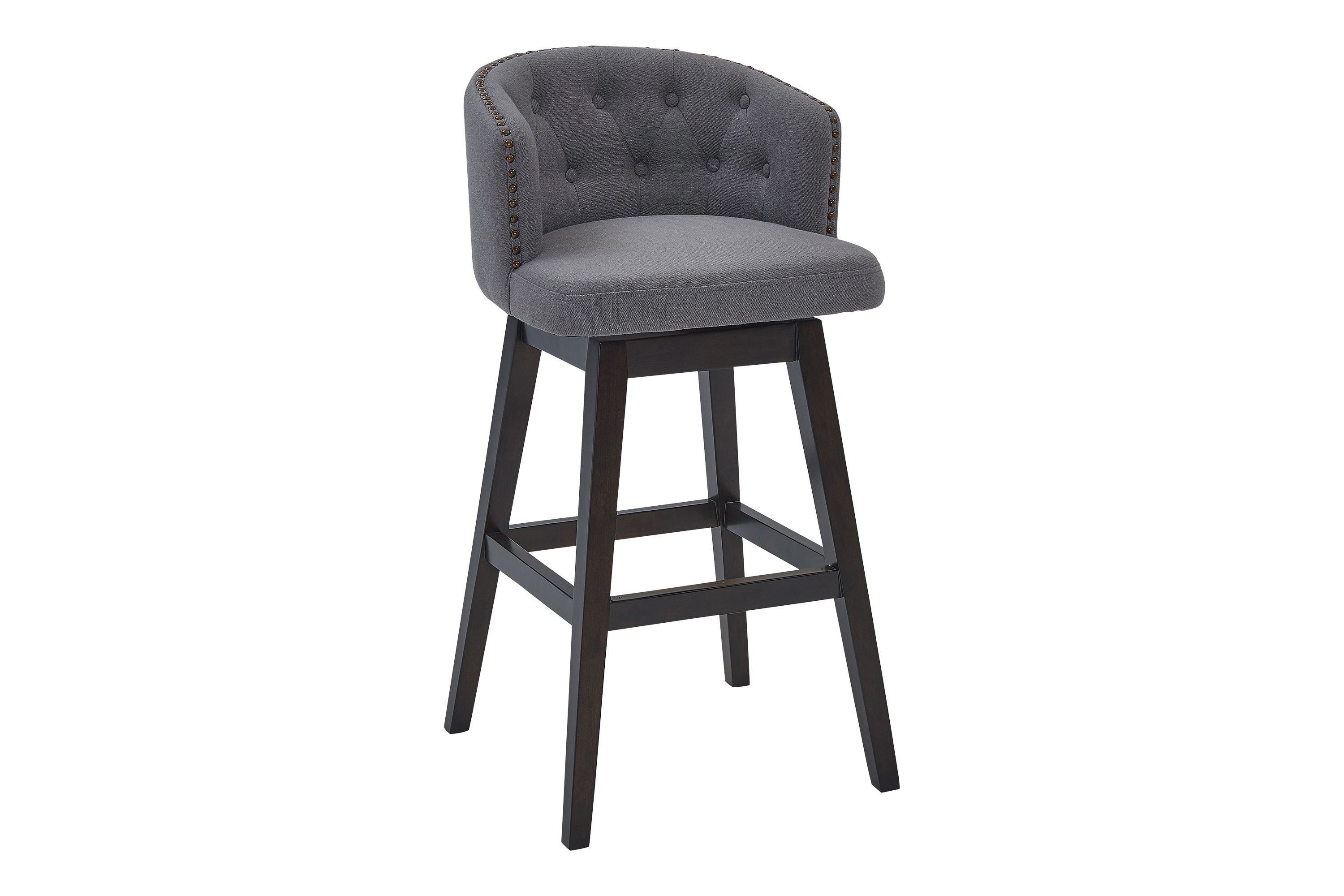Celine 26" Counter Height Swivel Gray Fabric and Espresso Wood Bar Stool