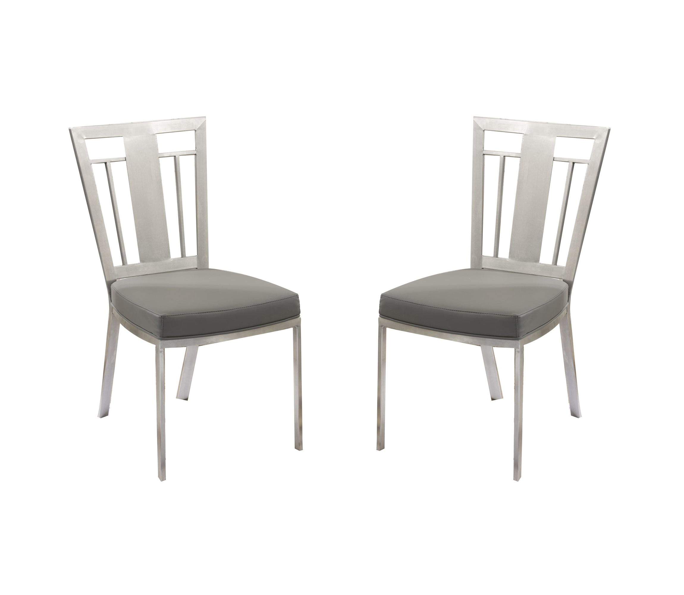 Cleo Contemporary Dining Chair In Gray and Stainless Steel - Set of 2