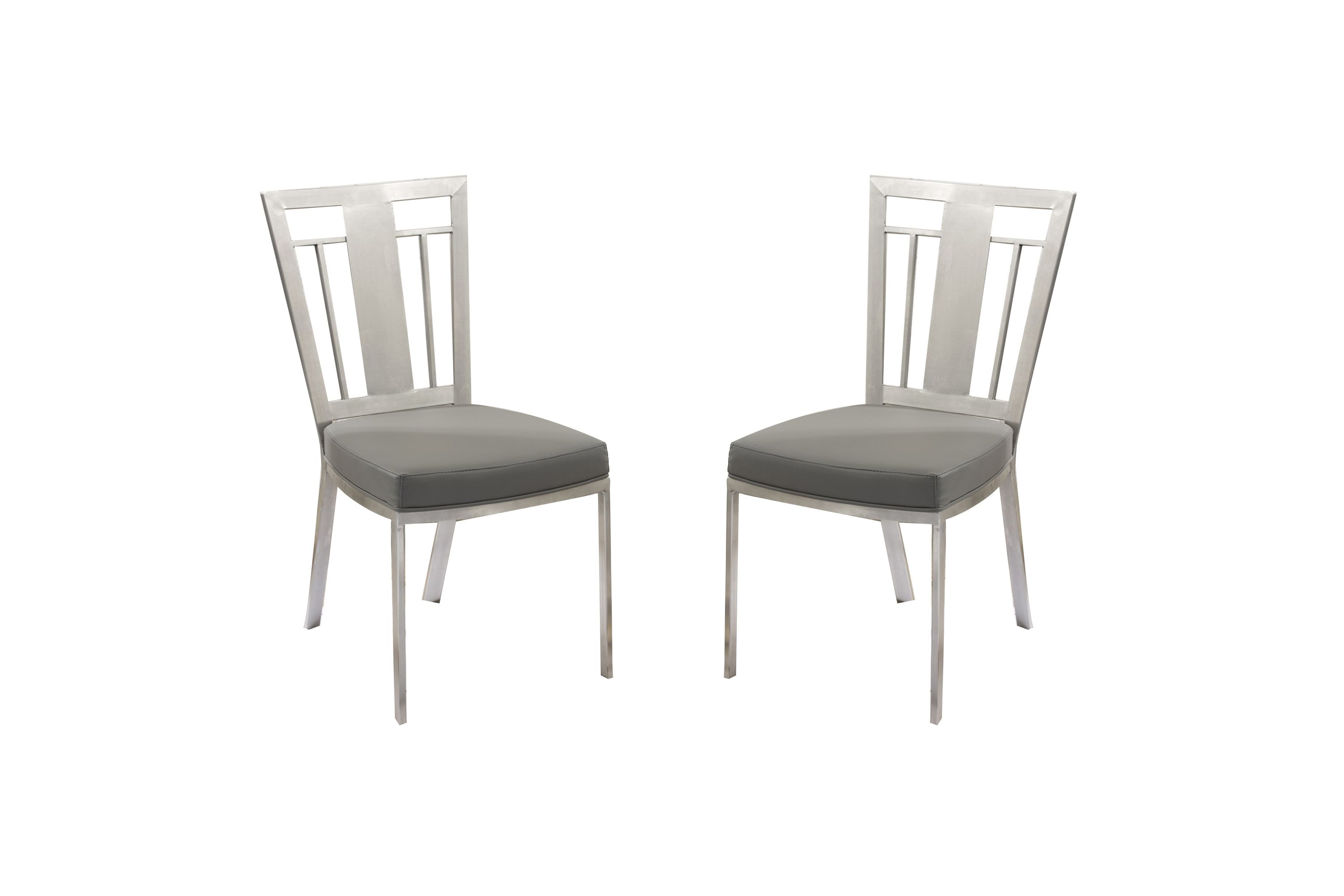 Cleo Contemporary Dining Chair In Gray and Stainless Steel - Set of 2