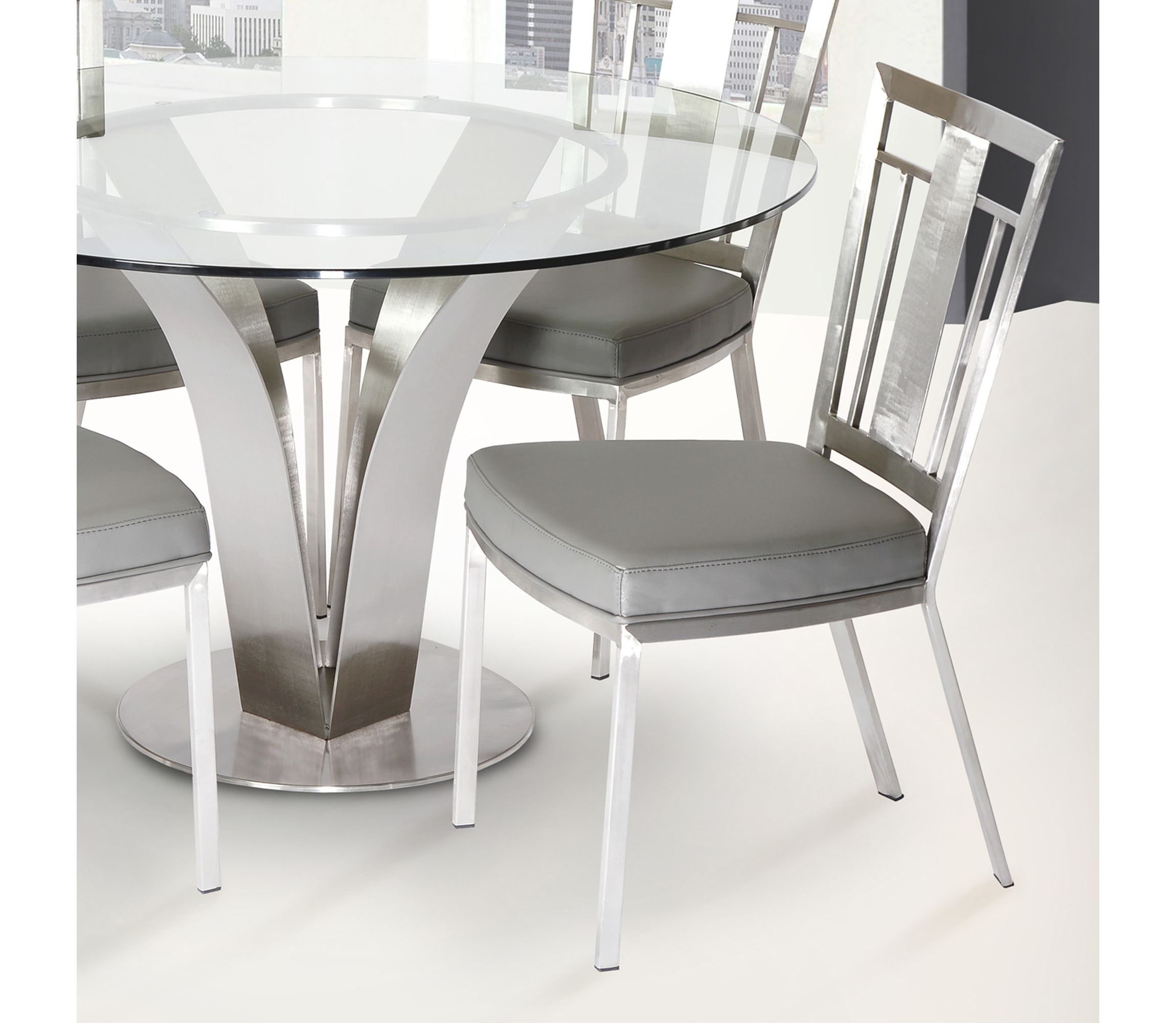 Cleo Contemporary Dining Chair In Gray and Stainless Steel - Set of 2