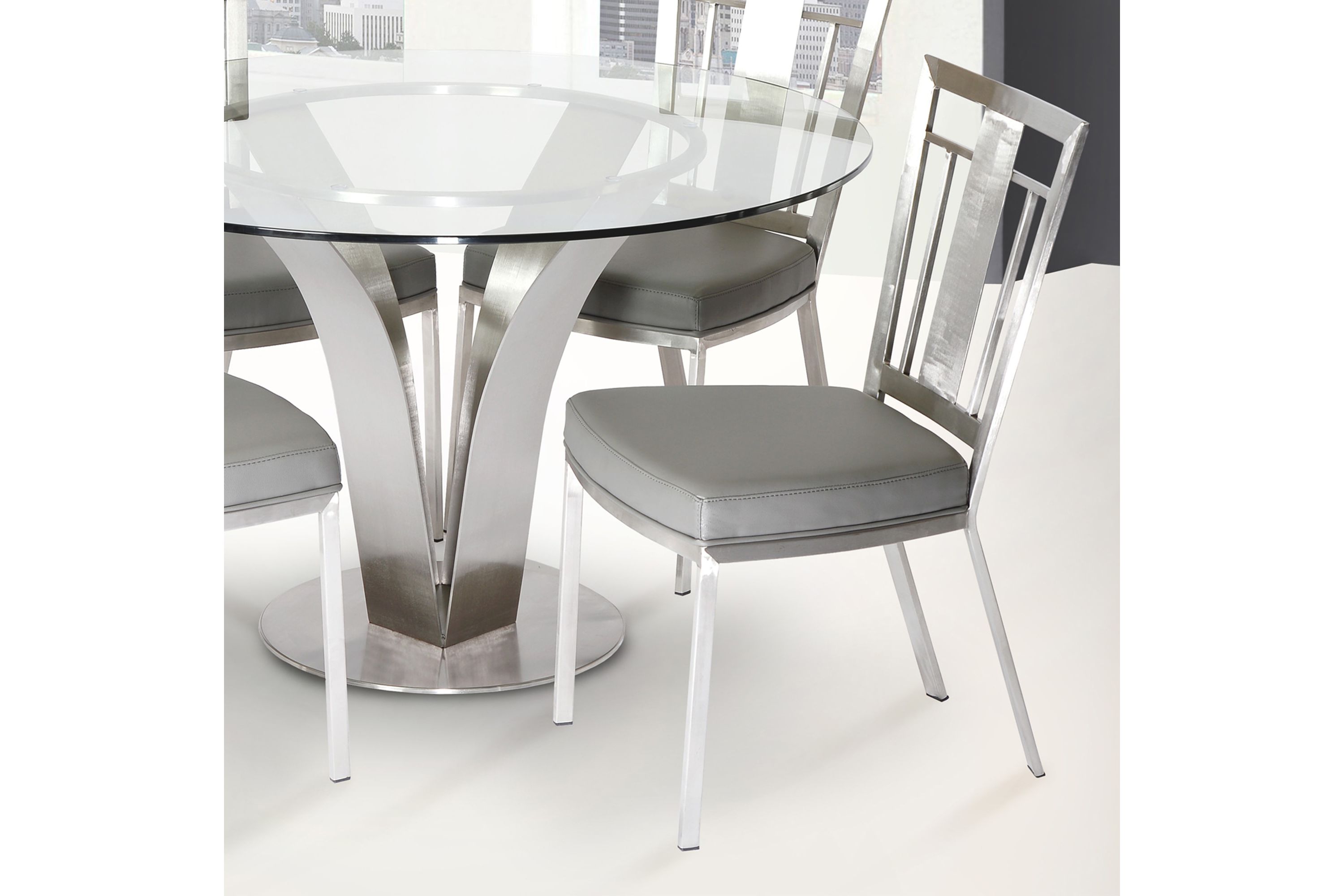 Cleo Contemporary Dining Chair In Gray and Stainless Steel - Set of 2