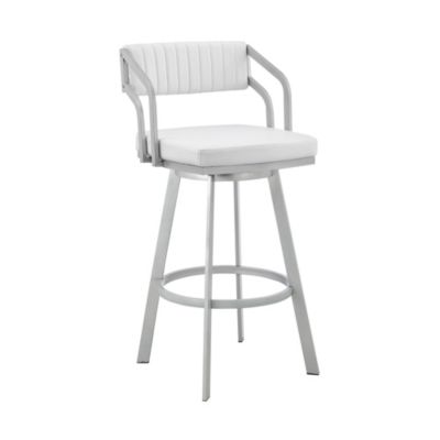 Armen Living Capri 26" Swivel White Faux Leather and Silver Metal Bar Stool