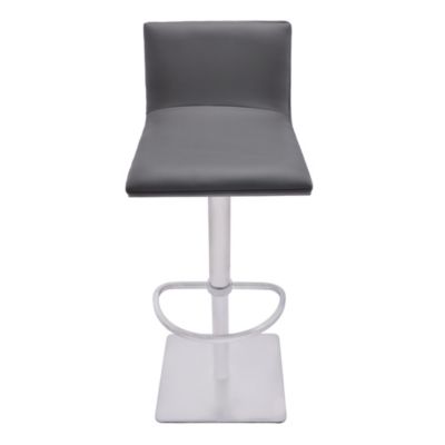 Armen Living Crystal Adjustable Height Swivel Gray Faux Leather and Gray Walnut Bar Stool with Brushed Stainless Steel Base