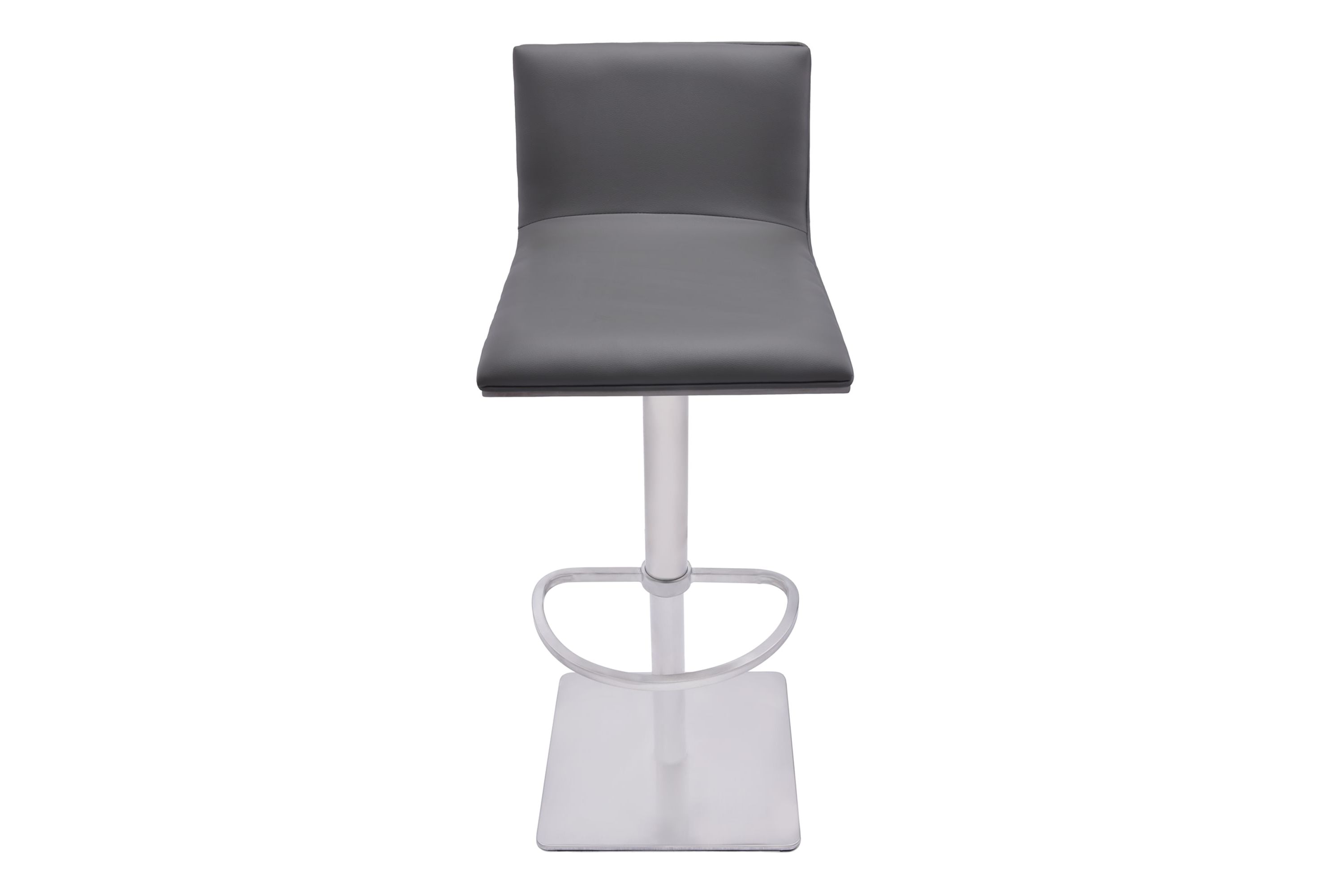 Crystal Adjustable Height Swivel Gray Faux Leather and Gray Walnut Bar Stool with Brushed Stainless Steel Base