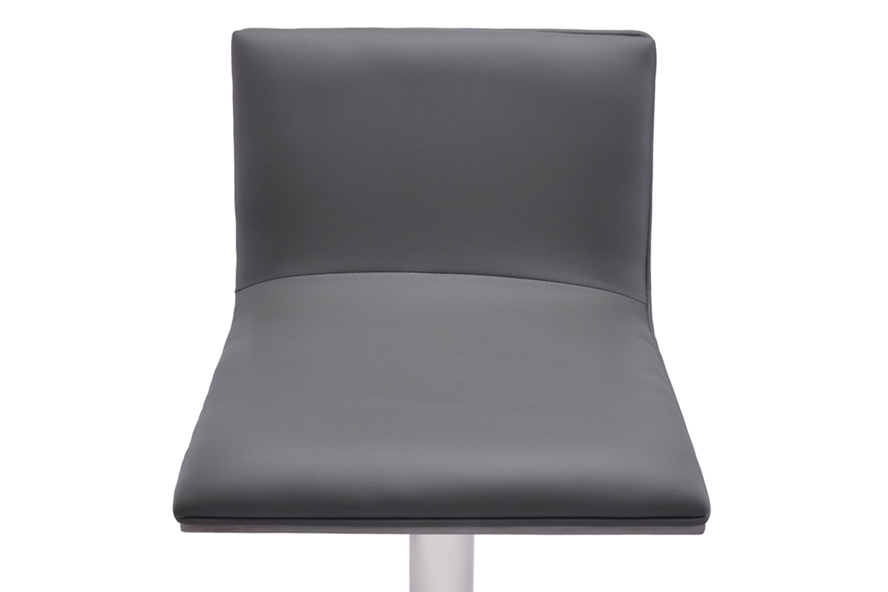 Crystal Adjustable Height Swivel Gray Faux Leather and Gray Walnut Bar Stool with Brushed Stainless Steel Base