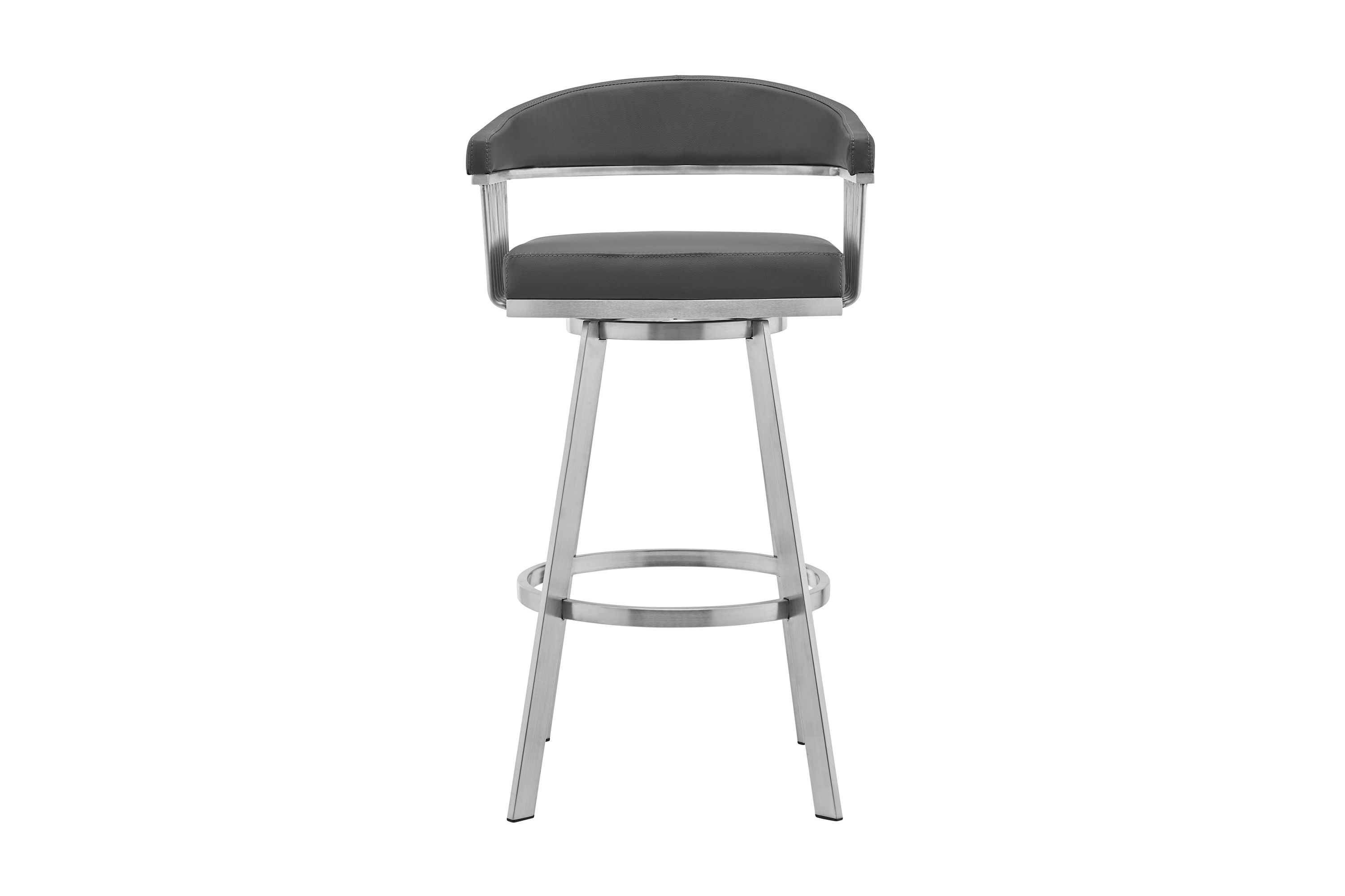 Chelsea 26" Gray Faux Leather and Brushed Stainless Steel Swivel Bar Stool