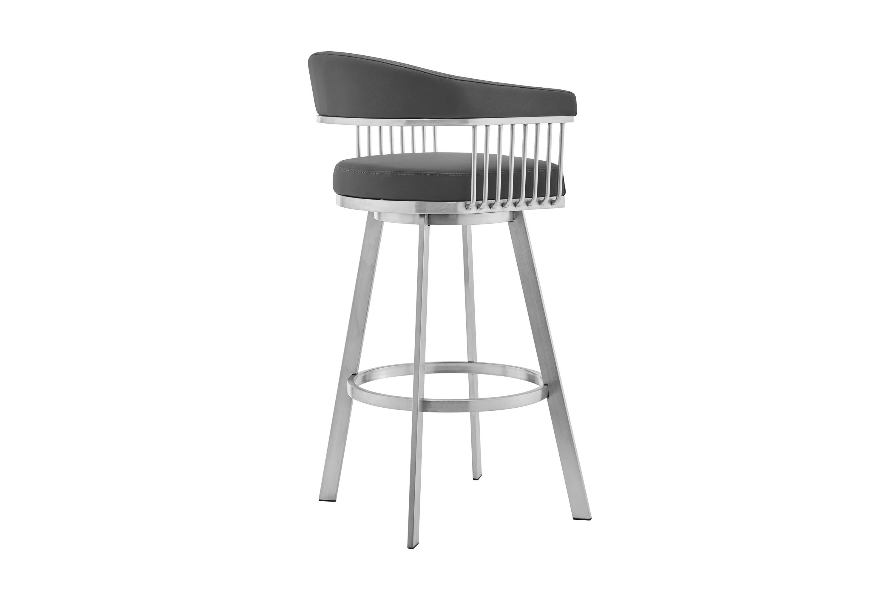 Chelsea 26" Gray Faux Leather and Brushed Stainless Steel Swivel Bar Stool